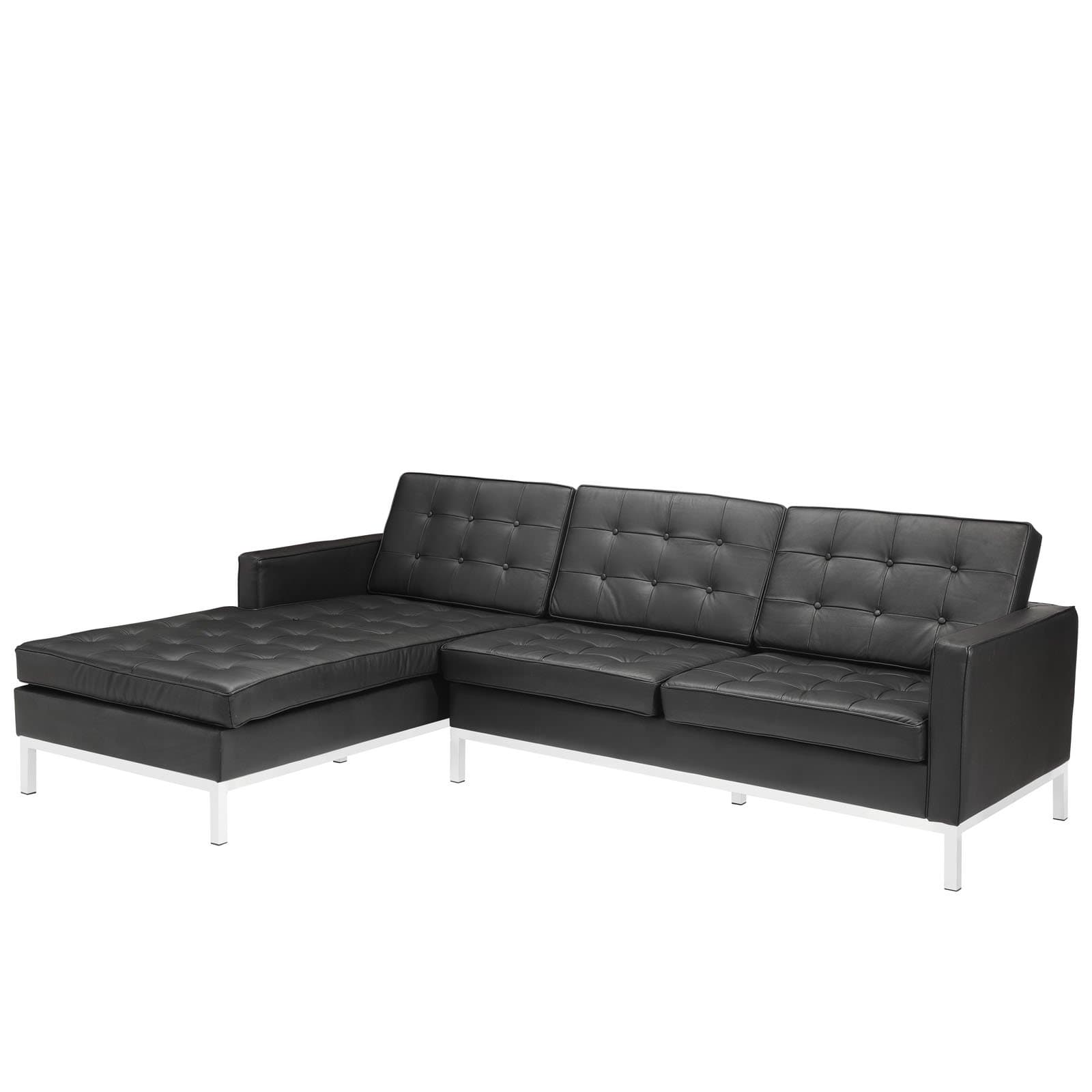 Modway Florence Style Left-Arm Corner Sectional Leather Sofa, Black