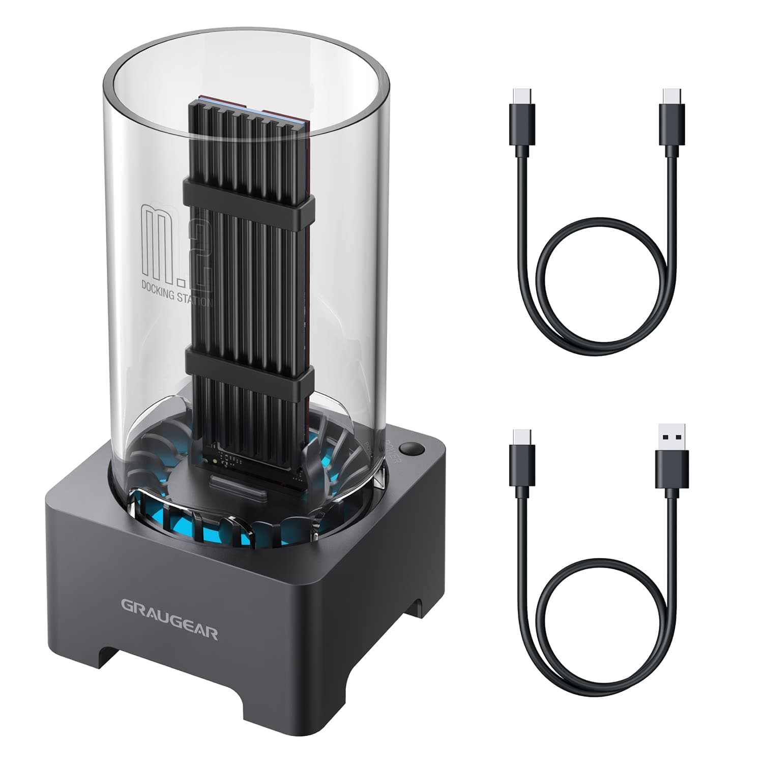 M.2 NVMe SATA PCIe SSD Enclosure Adapter Docking Station with Cooling Fan, USB3.2 Gen2 10Gbps M.2 SSD External Case USB C, Support UASP and Trim, M2 NVMe NGFF M Key B+M Key, RTL9210B Chipset