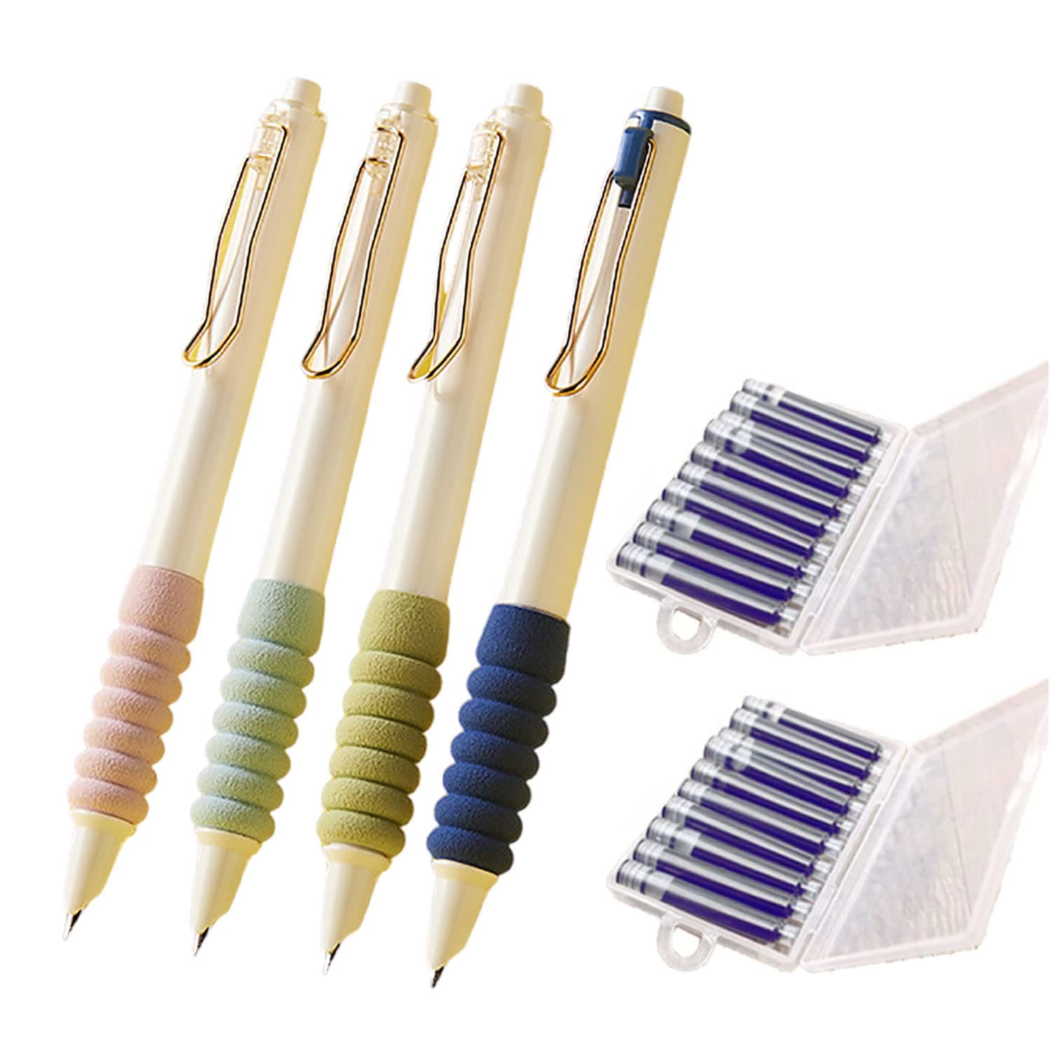 Retractable Fountain Pen, Press Type Refillable Ink Writing Pen, Retractable Press Pen, Super Soft Pen, Non-slip Grip for Writing, Painting, School, Office (Blue ink)