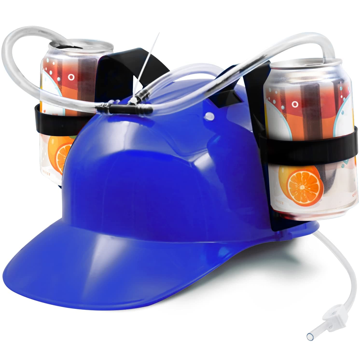Novelty Place Guzzler Drinking Helmet - Adjustable Can Holder Cap Drinker Favor Hat - Straw for Beer Soda - Party Fun Beverage Gadgets(Blue)
