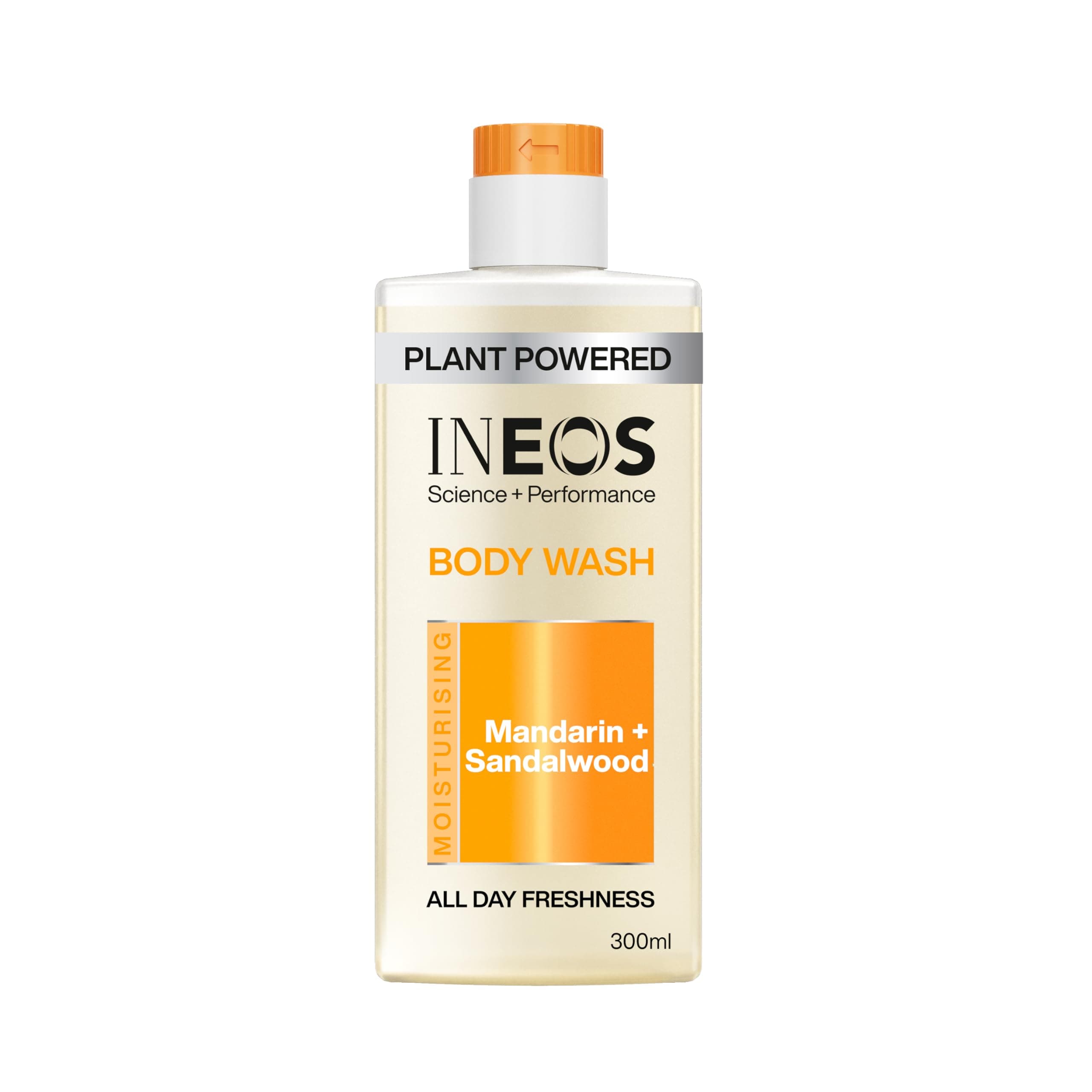 INEOS Skin Science - All Day Freshness With Provitamin B5 Body Wash Mandarin + Sandalwood - With SkinActiv Cooling Tech™ - Plant Powered 300ml (Packaging may vary)