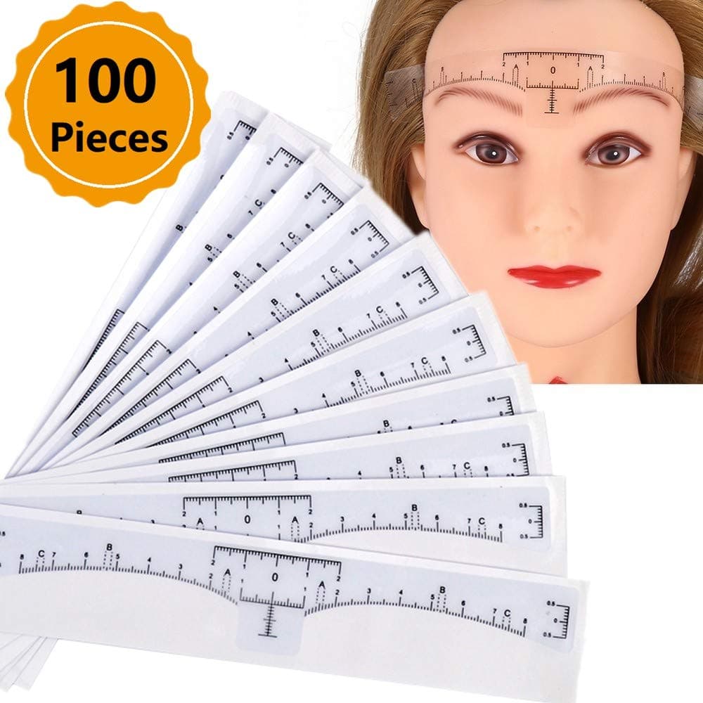 Eyebrow Ruler, 100PCS Disposable Eyebrow Ruler Makeup Sticker Makeup Tool Disposable Adhesive Eyebrow Sticker for Tattoo Makeup (Eyebrow Ruler)