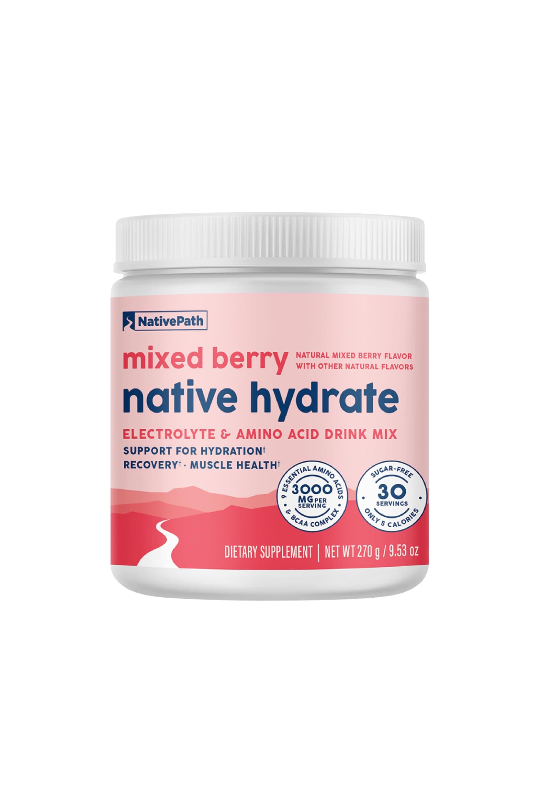NativePath Native Hydrate, Zero Sugar, Electrolytes Powder with BCAAs, Mixed Berry Hydration, Keto & Paleo Friendly, 30 Servings
