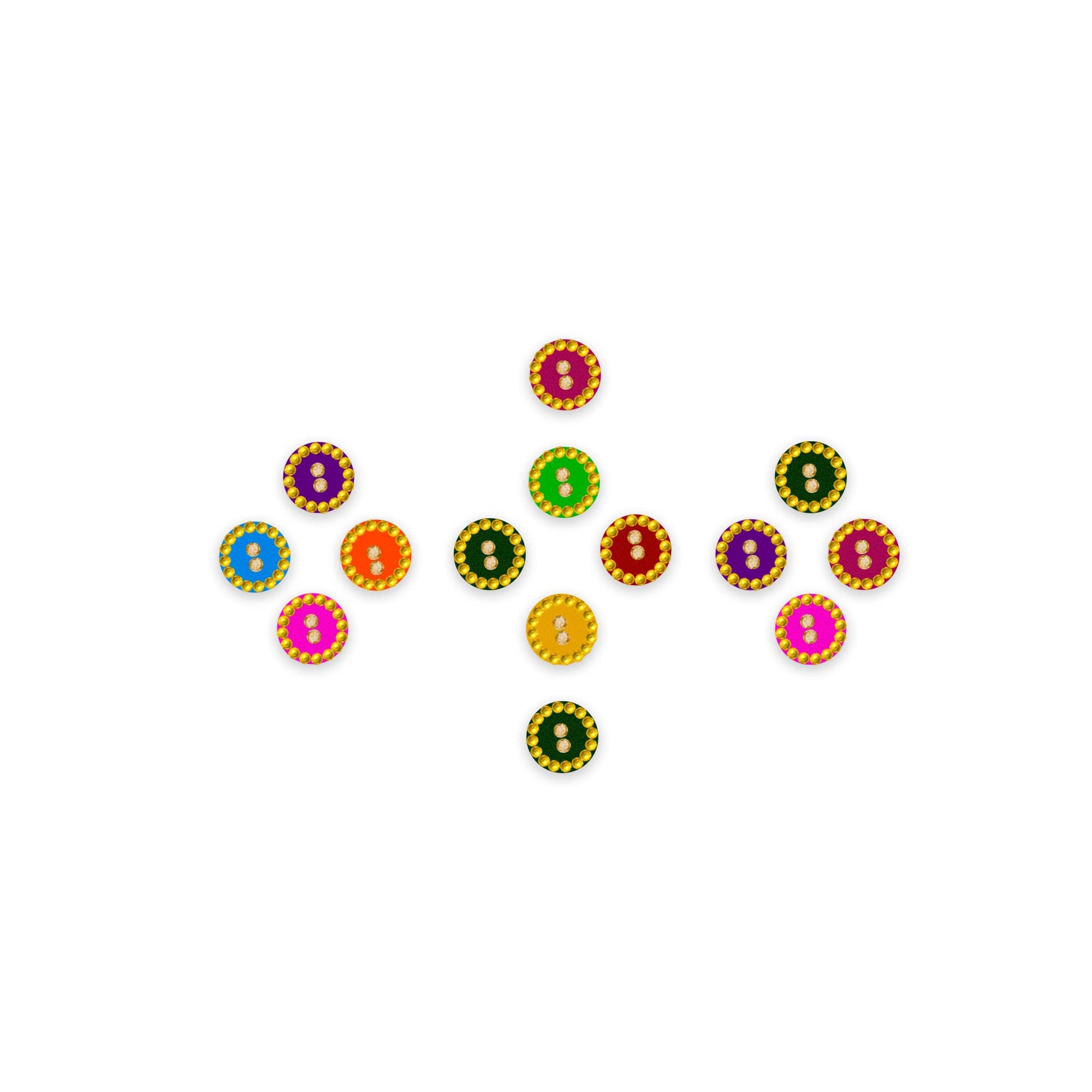 Bindiful Multicolor Bindis with Gold Beads Border and Stone (5 mm) (BFO107)