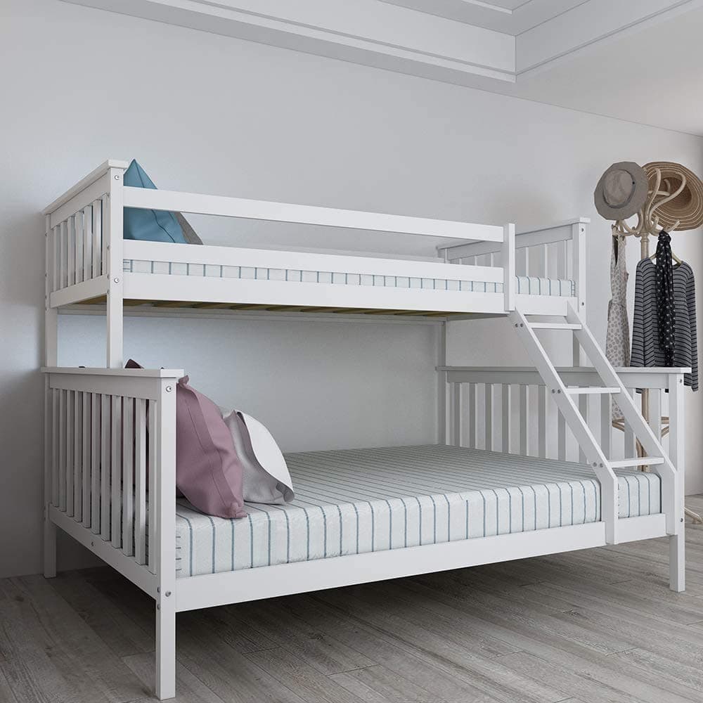Panana Triple Sleeper Bunk Beds, Solid Wooden Bed Frame for Family, Dorm room (White)