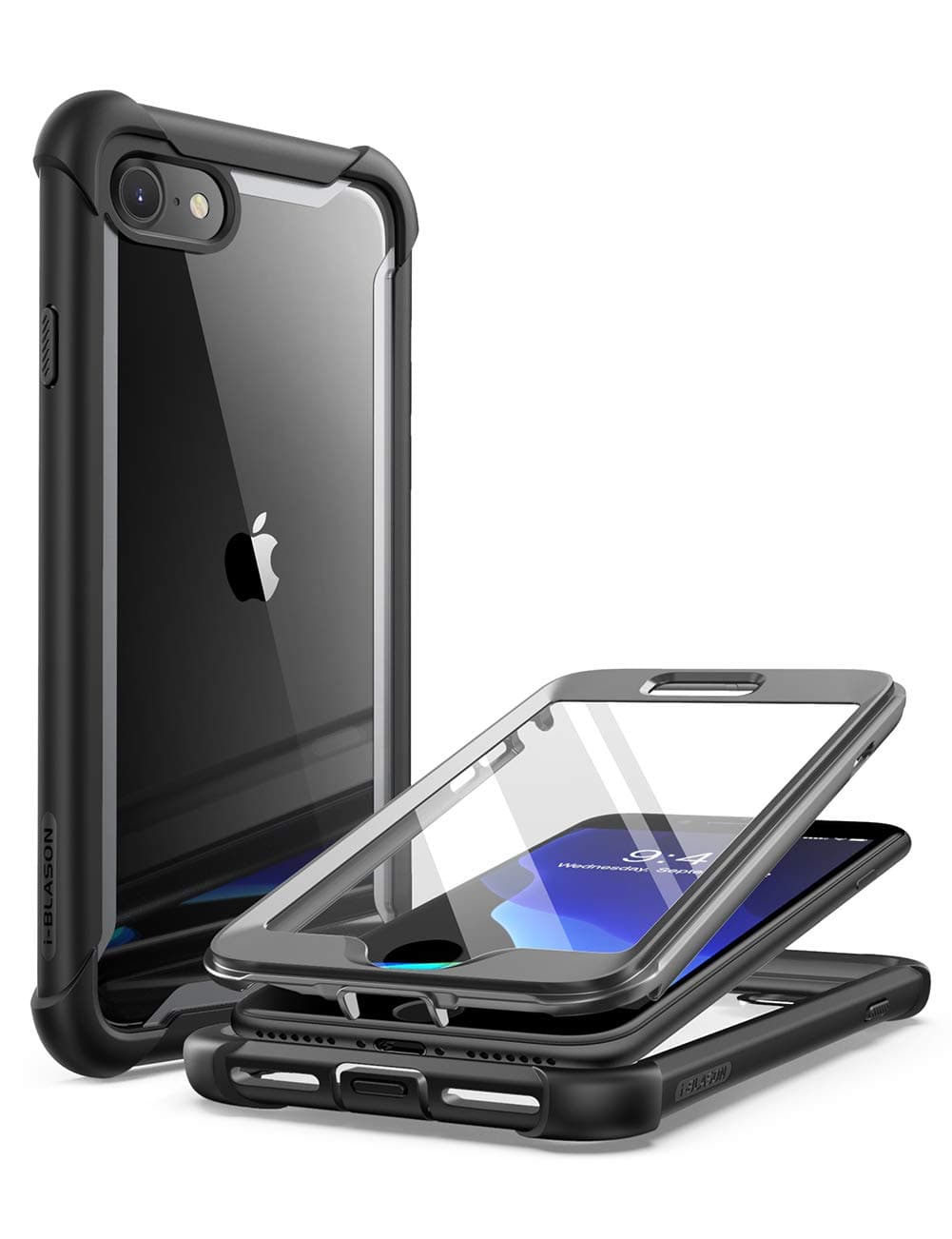 i-Blason Thermoplastic Polyurethane Ares Case For Iphone Se 2022 (3Rd Gen), [Built-In Screen Protector] Dual Layer Rugged Clear Bumper Case For Iphone Se 2020/ Iphone 8/ Iphone 7 (Black)