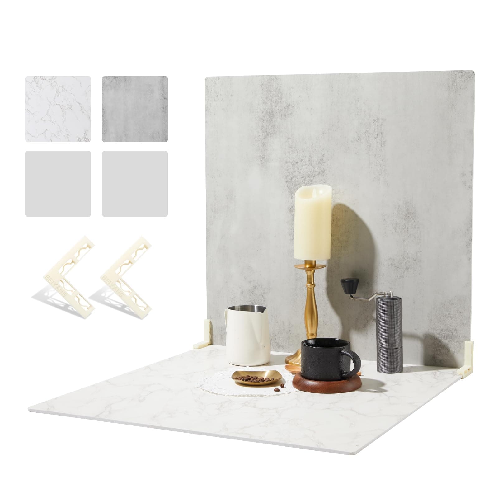 2 PCS Photo Backdrop Boards with 2 PCS Brackets for Flat Lay or Food Photography Background