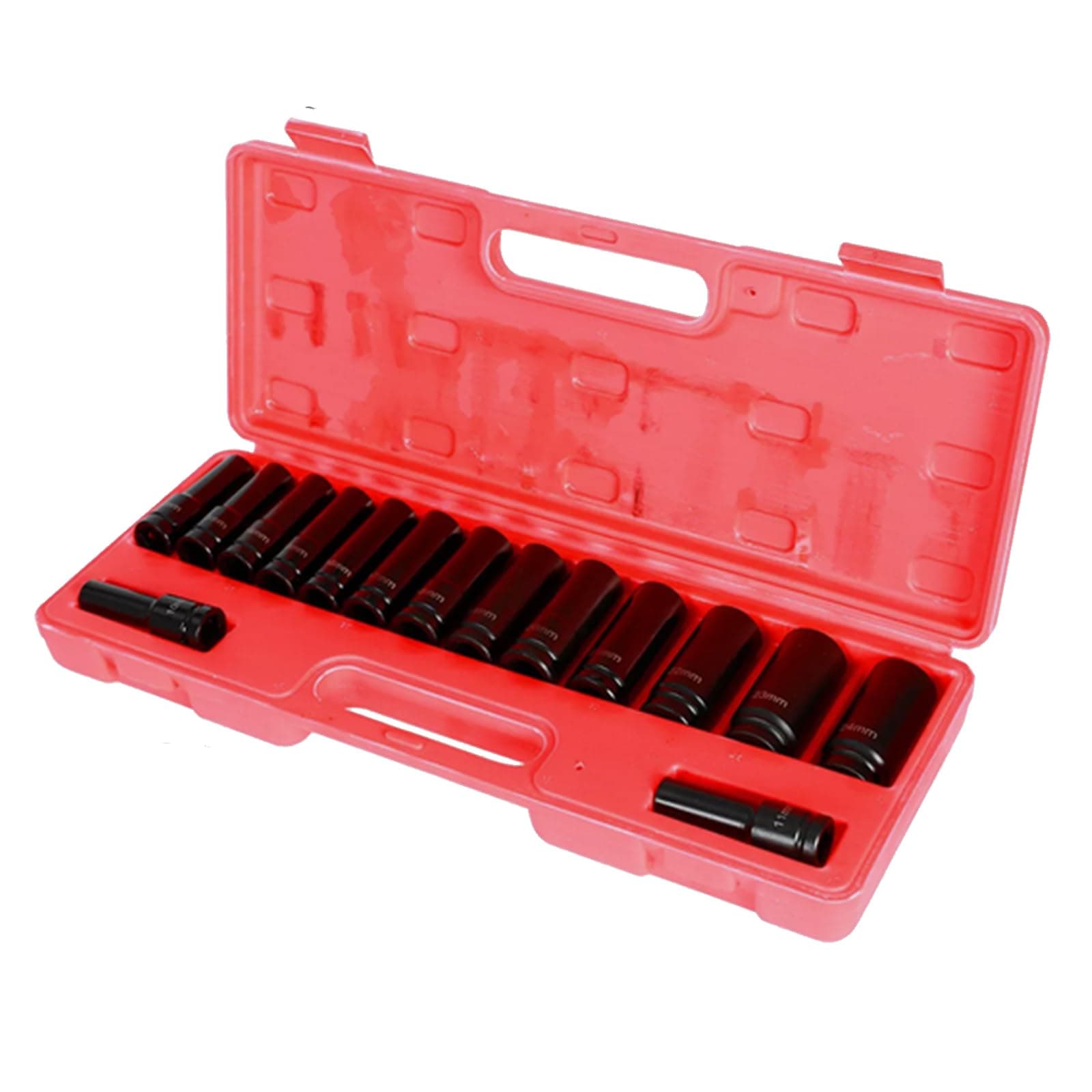 15 Pieces 1/2-Inch Drive Metric Deep Impact Socket Set 6 Point 10-24mm,Heavy Duty Impact Socket Set with Portable Case