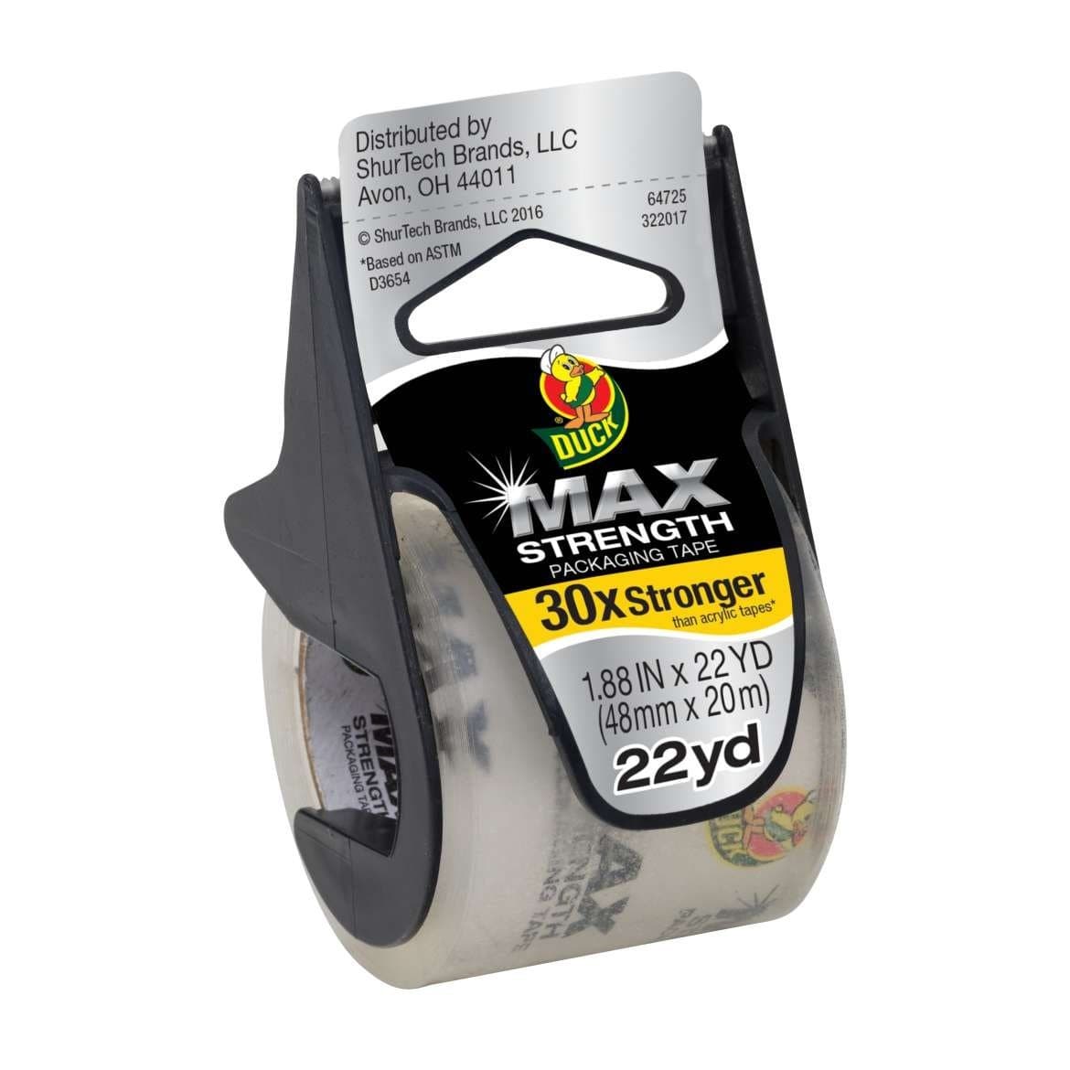 Bulk Packaging Tape, Max Strength, 1.88in x 22.2yd w/Dispenser: Duck Brand 284981 (138 Packing Tape Rolls)