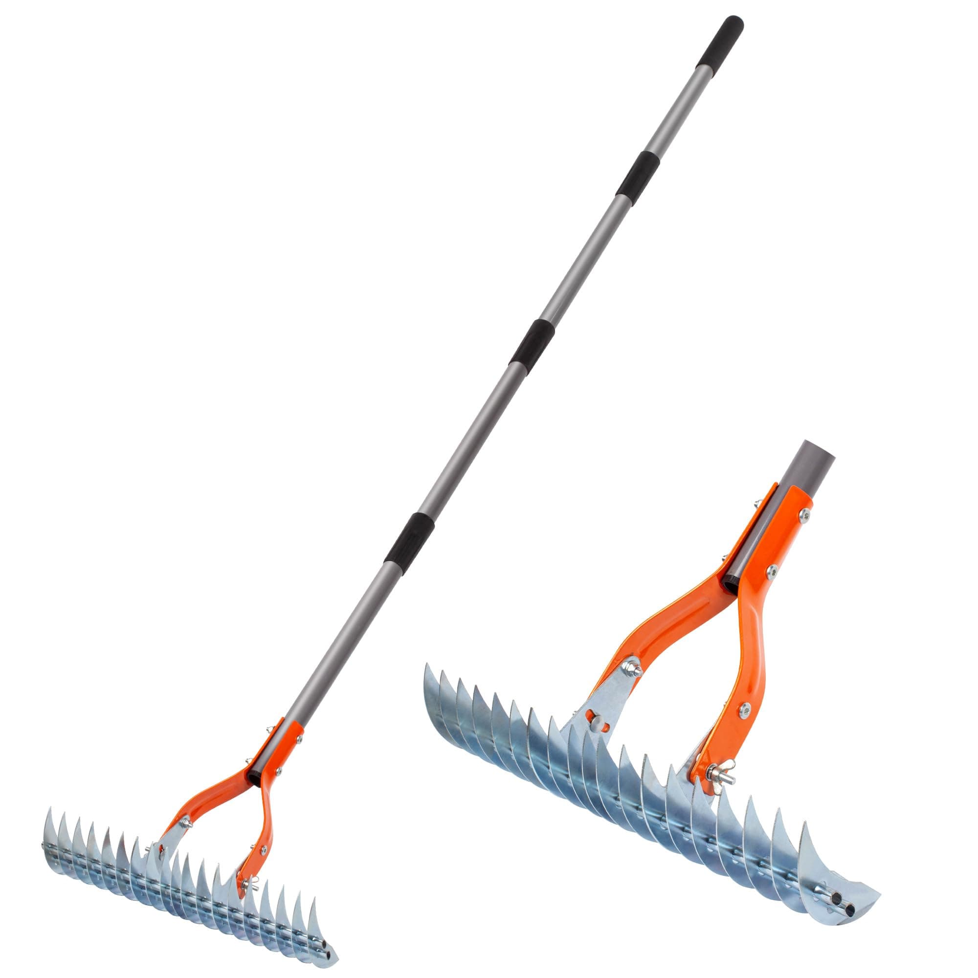 Walensee 15-Inch Lawn Thatch Rake with Adjustable Handle Efficient Steel Metal Heavy Duty Rake for Cleaning Dead Grass, Yard Garden Durable Soil