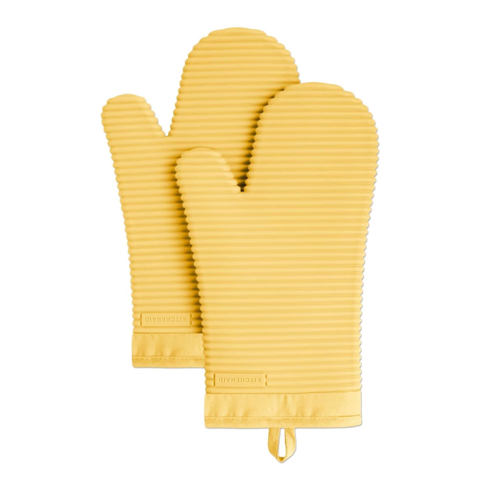 KITCHENAID Ribbed Soft Silicone Oven Mitt 2-Pack Set, 7.5"x13", Orange Sorbet