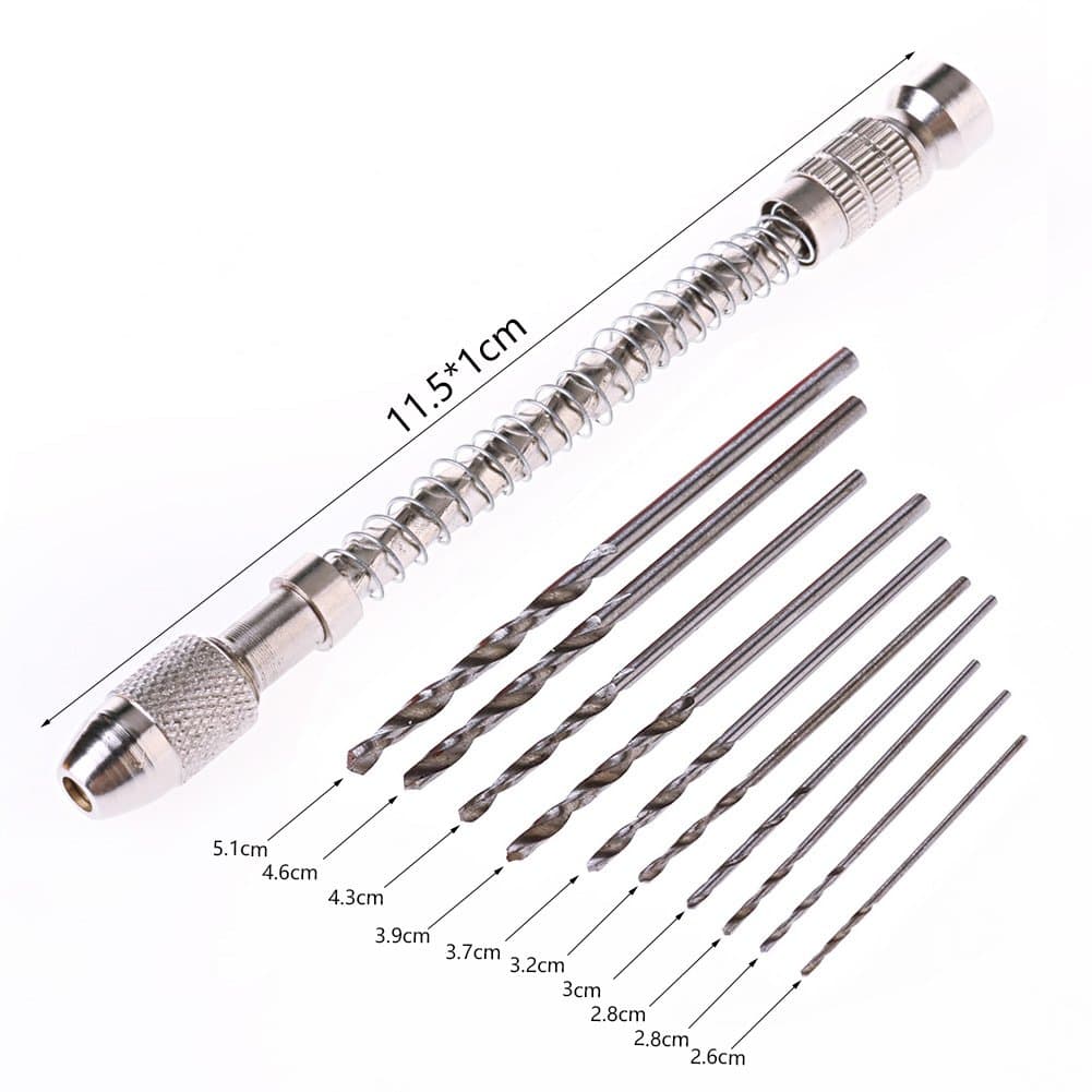 Mishen Semi-Automatic Stainless Steel Mini Hand Drill,with 10/PCS Straight Shank Twist Drill 0.6-2.0mm