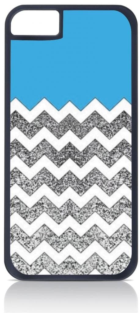 Blue Colorblock Glitter Chevrons iPhone 5 Rubber Double Layer Protection Black case - Compatible with iPhone 5 5s