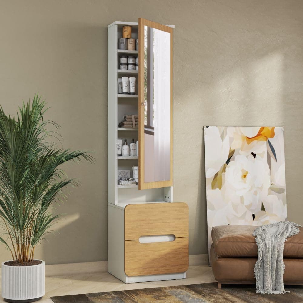 Wakefit Dressing Table with Mirror, Storage, 1 Year Warranty, Engineered Wood, Urban Teak and Frosty White, Mendla
