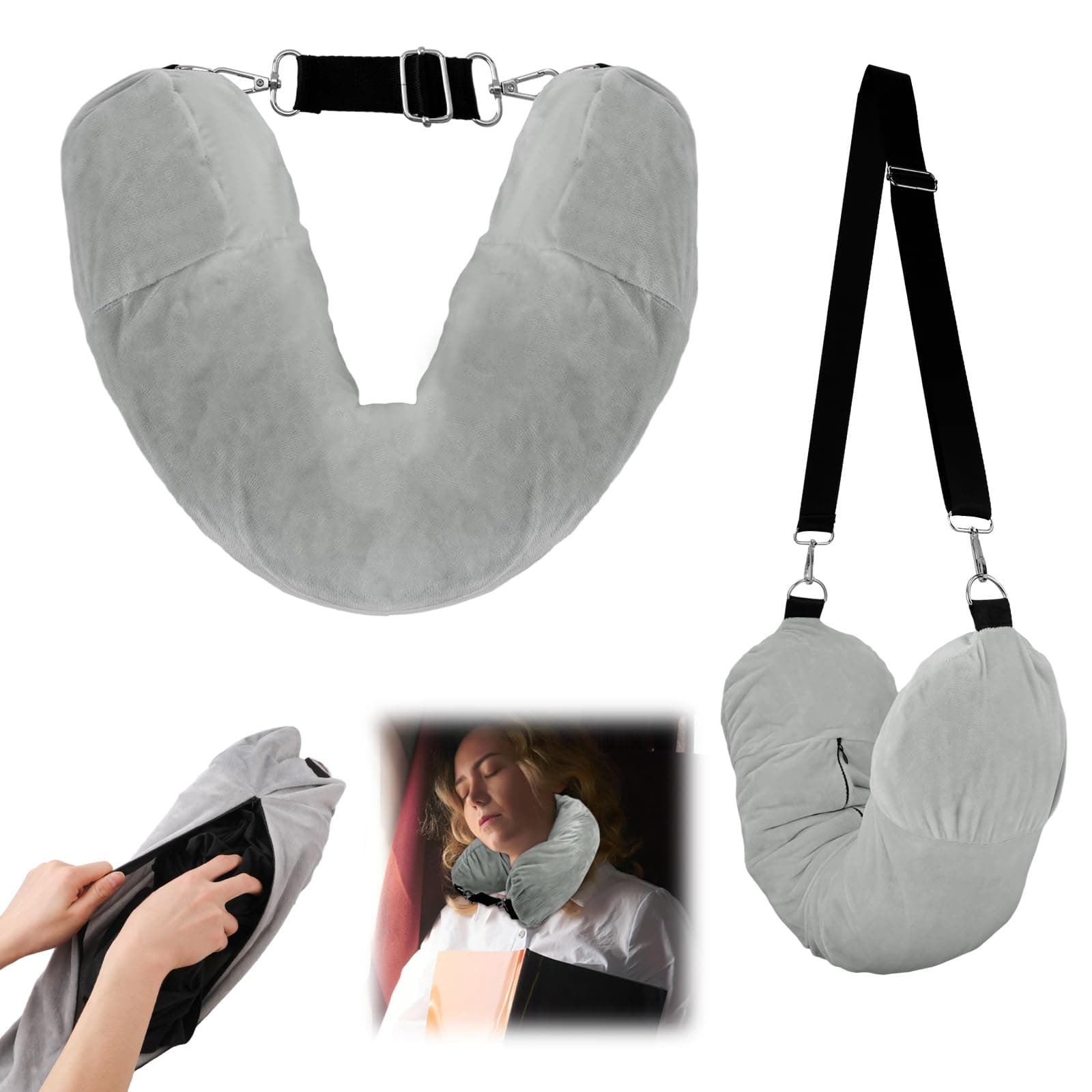 XIHIRCD Travel Pillow Stuffable with Clothes, Multifunctional U Shape Fillable Travel Pillow Transformable Tube Neck Pillow Expandable Carry on Pillow for Traveling Car Home Office Flight (Dark Gray)