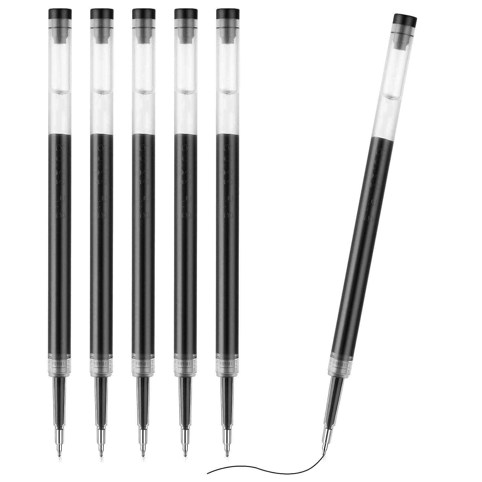 TIESOME 6 Pcs Refill 0.5mm Needle Tip Liquid Gel Pen, Black Ink, Fine Point BallPoints for Daily Work Writing School Office Supplies