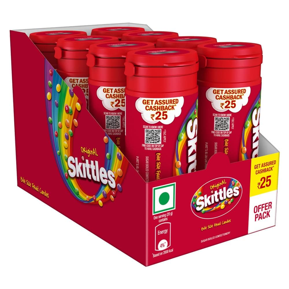 Skittles Original Chewy Fruit Candy Pack | Bite-Size Fruit Candies | Delicious Fruity Flavours (Lemon, Apple, Grape, Strawberry, Orange)| Imported Candies|27.3 g | Pack of 8
