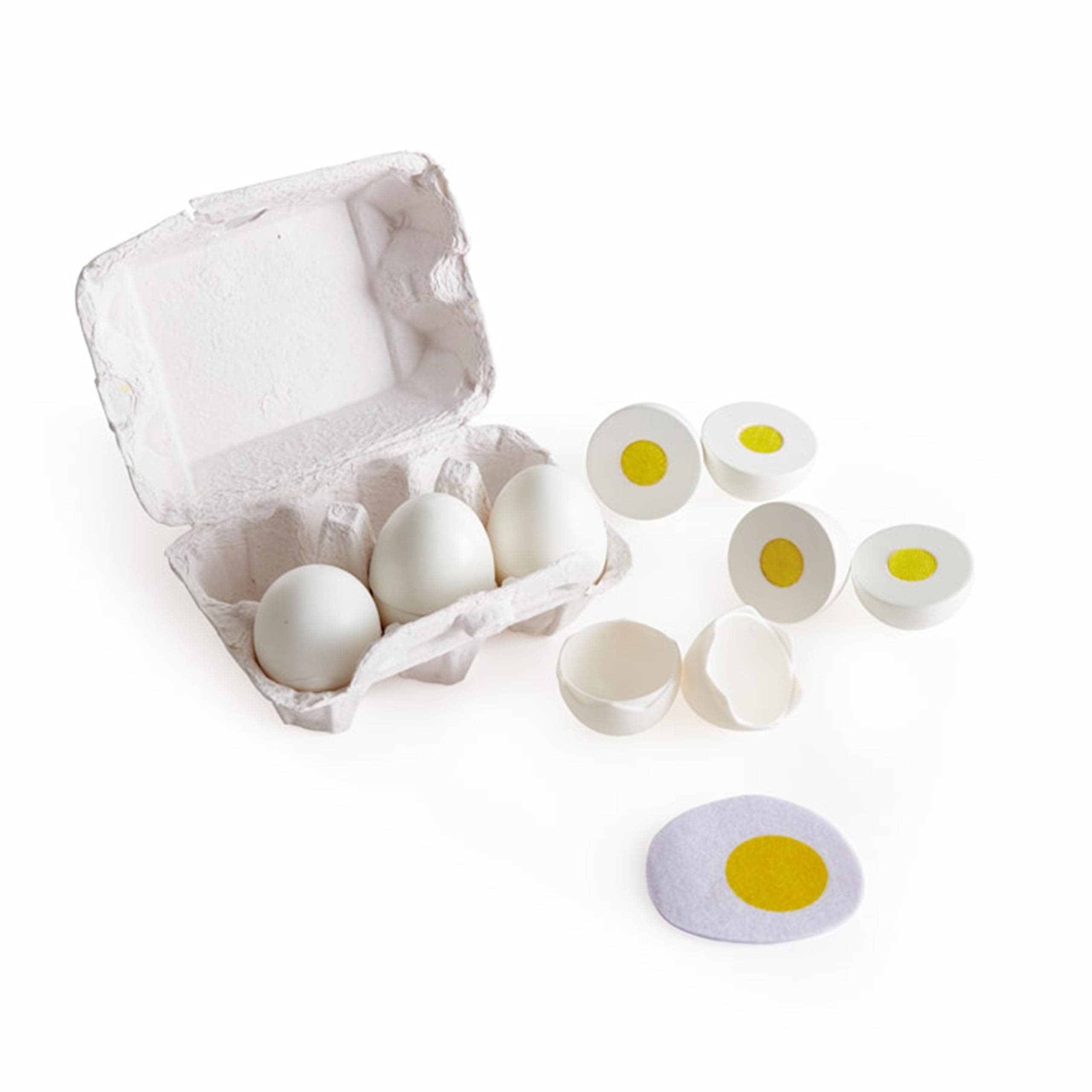Egg Carton Kitchen Playset | 3 Hard-Boiled Eggs with Easy-Peel Shell & 3 Fried Eggs | Wooden Educational Food Toy for Toddlers 24M+ | Realistic Pretend Play & Cooking Fun