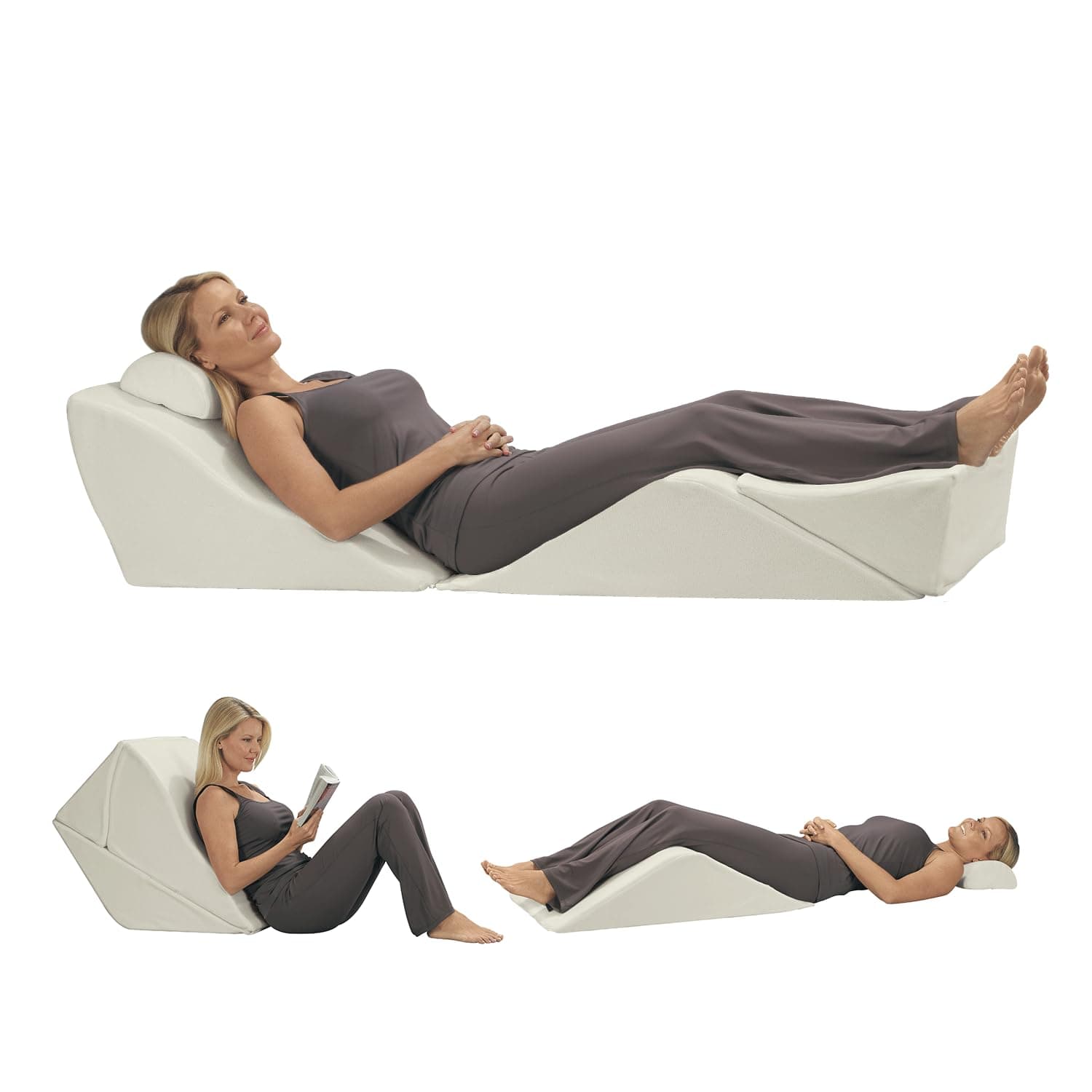 Contour BackMax Bed Wedge Lumbar Support System - Multi-Positional Back, Leg & Knee Elevation Pillows for Sleep & Recovery with Orthopedic Zero Gravity Weightless Comfort - Bonus Half Roll Neck Pillow
