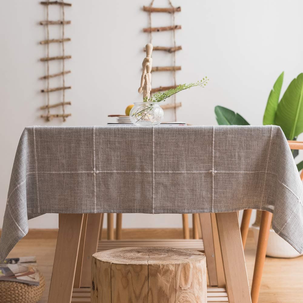 MUDHEN DIMICA Heavy Duty Cotton Linen Tablecloth for Rectangular Tables Solid Embroidery Lattice Table Cloth for Kitchen Dinning Tabletop Decoration (52"x70", Grey)