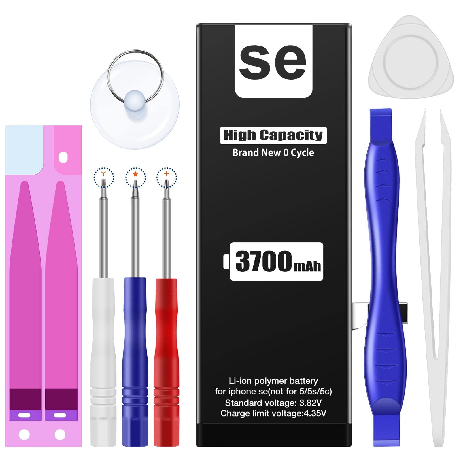 (3700mAh Battery for iPhone SE 2016 1st Generation（Screen Size: 4 inches）,(Model A1723 A1662 A1724) High Capacity Than Others Replacement Battery with Complete Repair Tool Kit and Instructions.