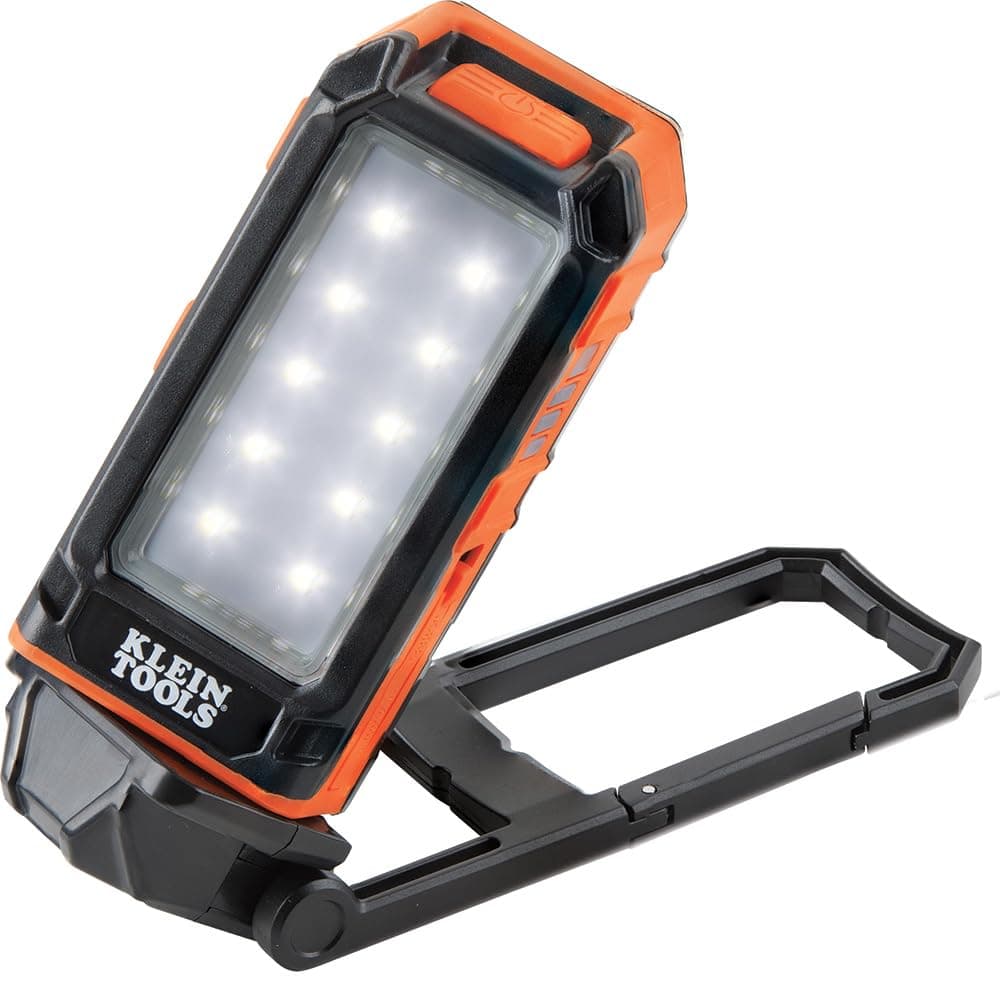 Klein Tools 56403 LED Light, Rechargeable Flashlight/Worklight with Kickstand, Magnetic Mount, and Carabiner, Charges Small Electronics, for Work, Camping