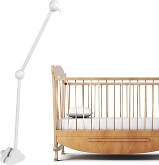 Baby Crib Mobile Arm, Adjustable Angle and Height, Cot Mobile Arm Wooden for Nursery Decor Mount Bed Bell Holder (White)
