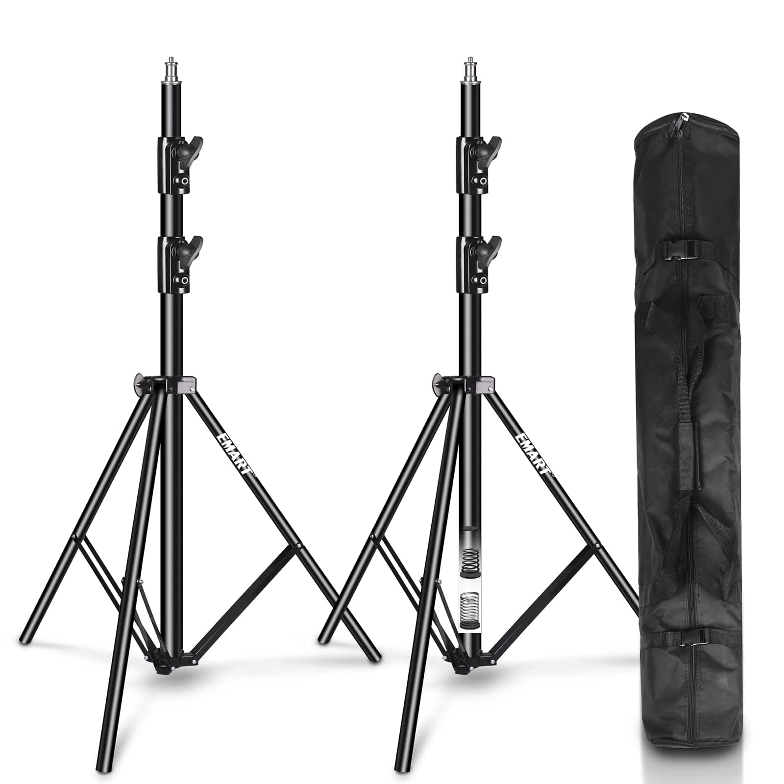 EMART 2 Pack Heavy Duty Light Stand 8.5ft, Spring Cushioned, Aluminum Construction, Photo Video Studio Tripod with Carrying Bag for Photography Lighting, Softbox, Flash