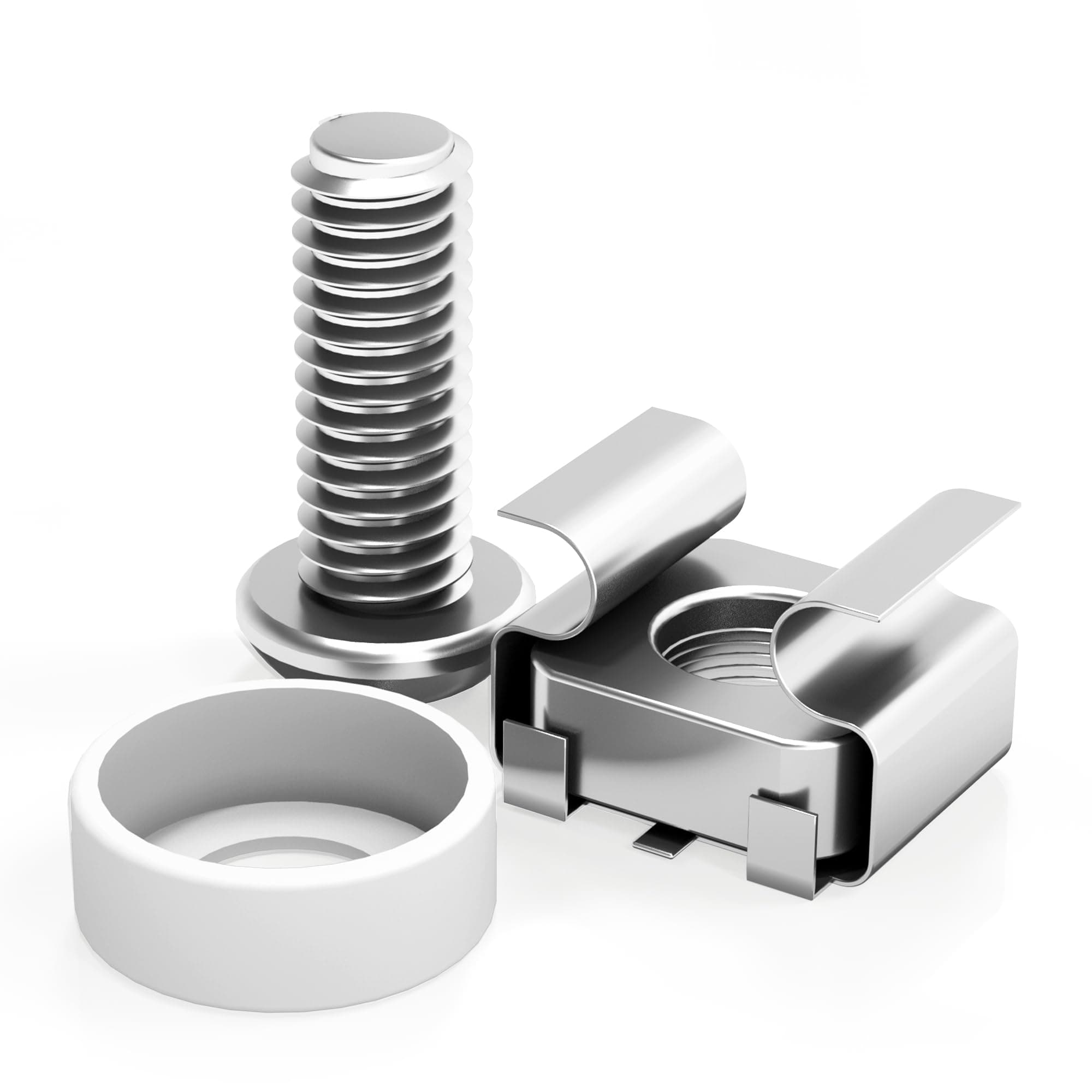 M6 x 16mm Rack Mount Cage Nuts, Screws and Washers - 50 Pack for Server Cabinets, Shelves, Routers - Self-Locking Cable Ties