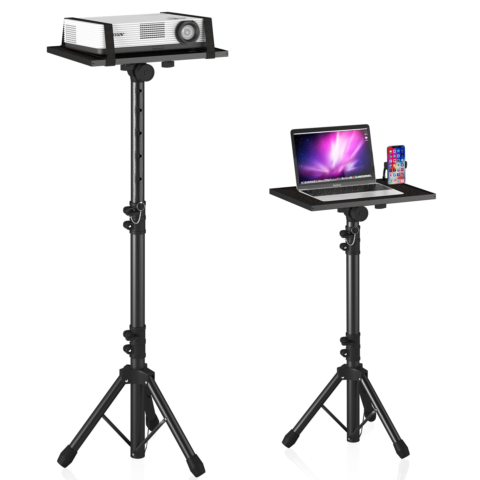 Projector Stand Tripod Adjustable, Laptop Height from 23.5 to 46.5 inches with Gooseneck Phone Holder, Floor for Office, Home, Stage, Studio, DJ Racks Holder Mount, 23.5inch-46.5inch