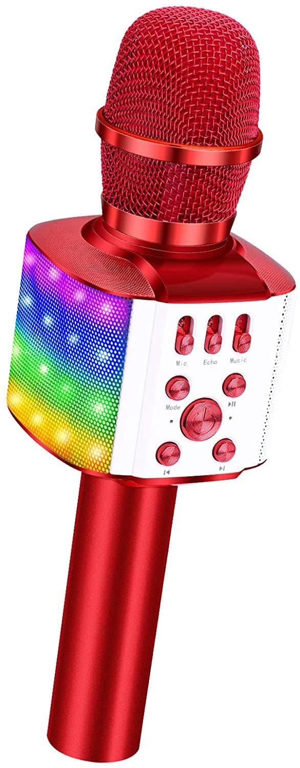 BONAOK Wireless Bluetooth Karaoke Microphone with controllable LED Lights, 4 in 1 Portable Karaoke Machine Mic Speaker for All Smartphones, Birthday Holiday Party Gifts for Kids & Adults(Q36 Red)