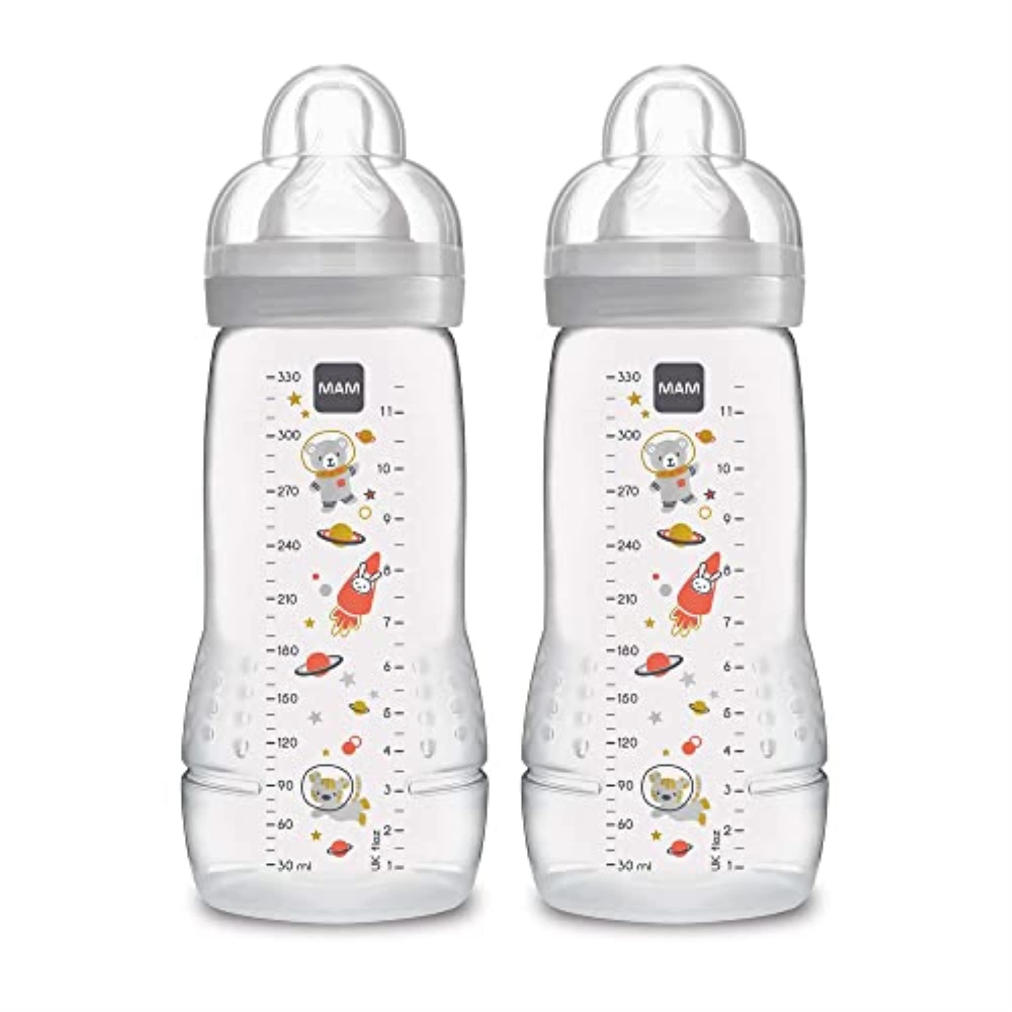 Easy Active Baby Bottle 2 Pack, 11oz, BPA Free, Fast Flow Silicone Nipple, Anti-Slip Grip, Leak-Proof, 4+ Months, Cotton