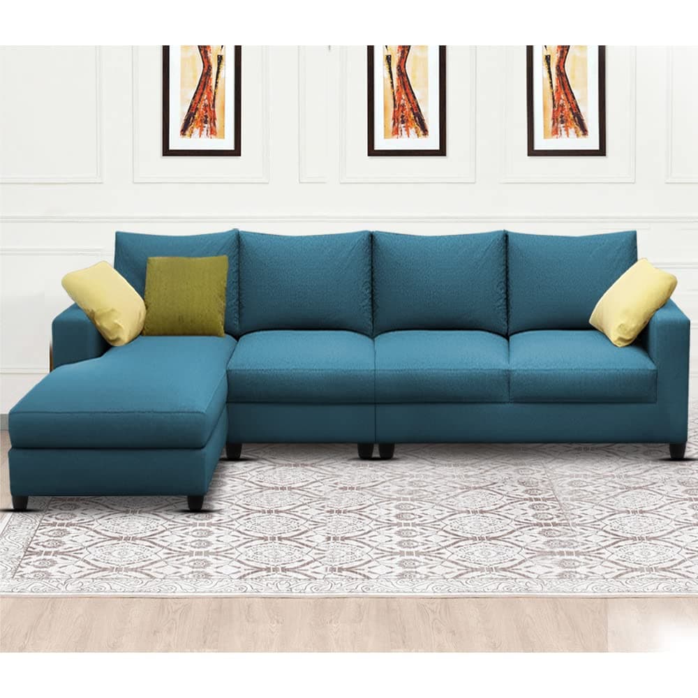 BRAXTON Rian LHS 6 Seater L Shape Sofa Set for Living Room (Turquise Fabric)