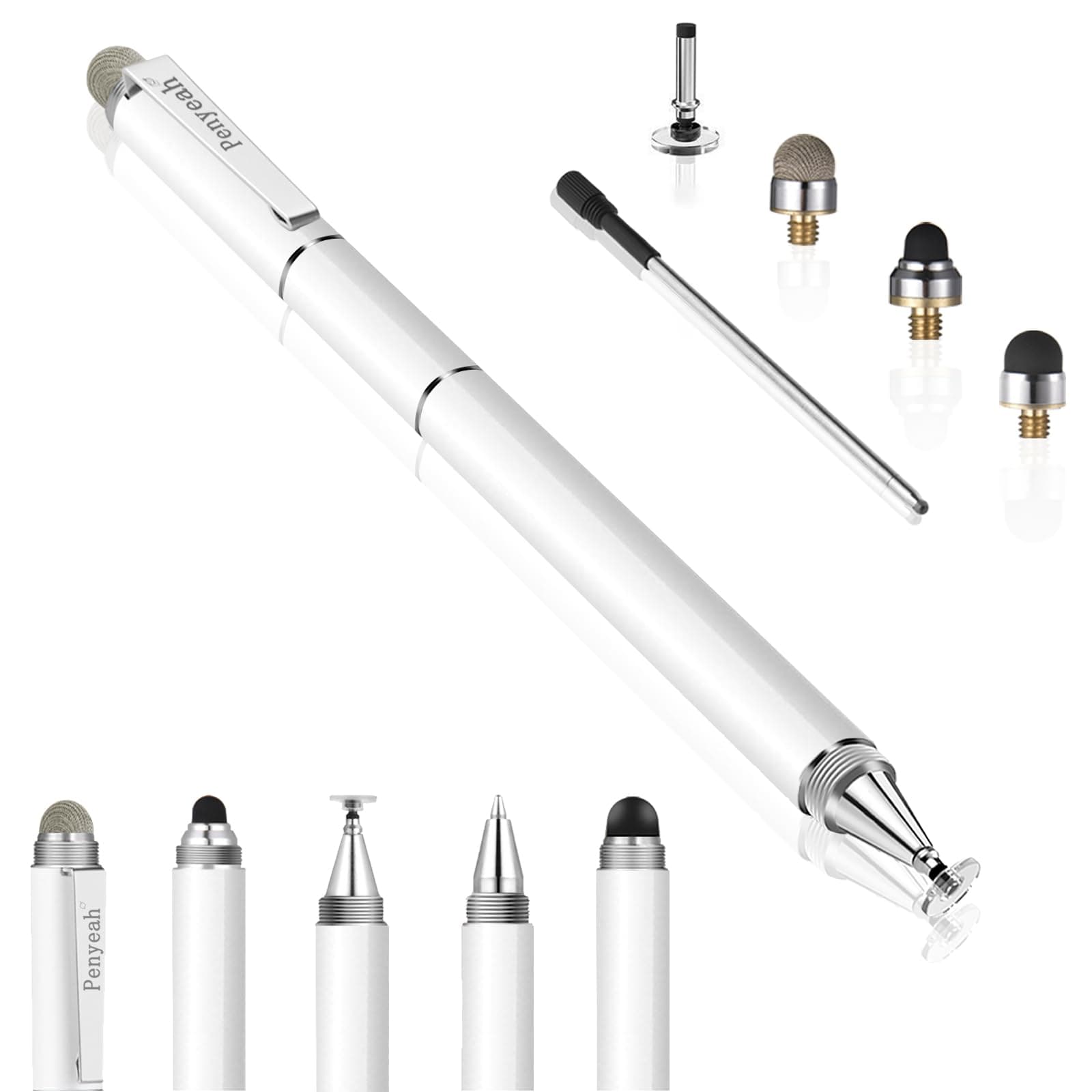 Stylus Pen for Touchscreen - Versatile 4 in 1 High Sensitivity and Precision Tablet Stylus Pen, Universal for iPad,iPhone,Samsung,Android All Capacitive Touch Screens-White