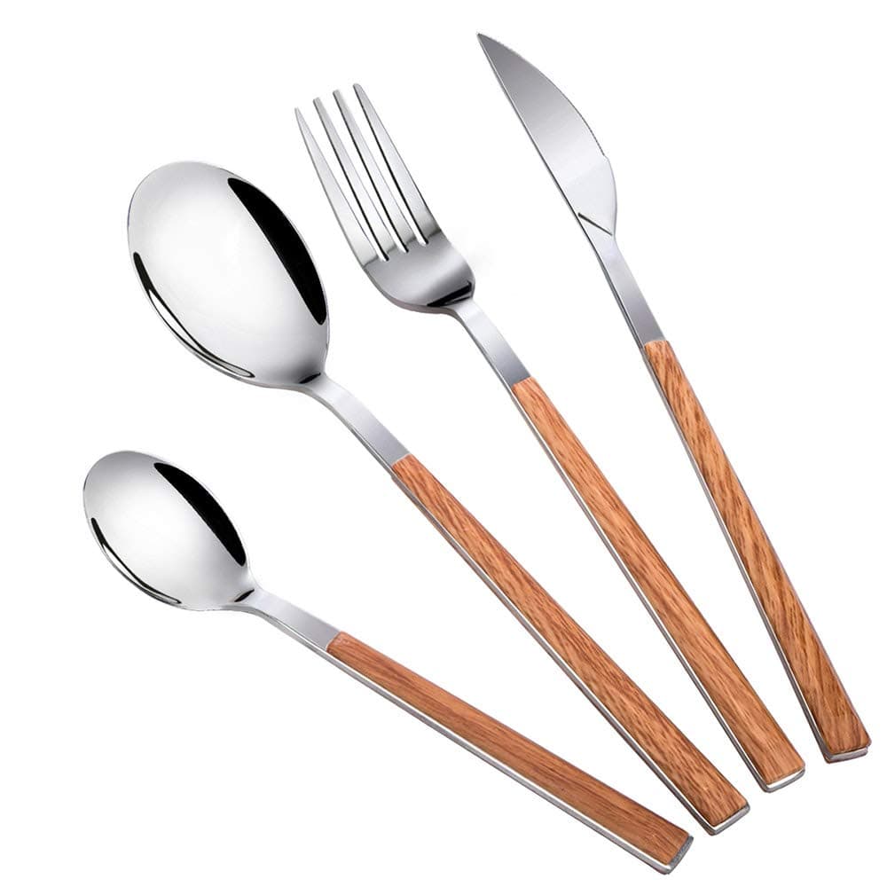 4-Piece Silverware Set, Stainless Steel Knife Fork Spoons Set (Knife, Fork, Dessert Spoon & Teaspoon) MFJUNS Flatware Set