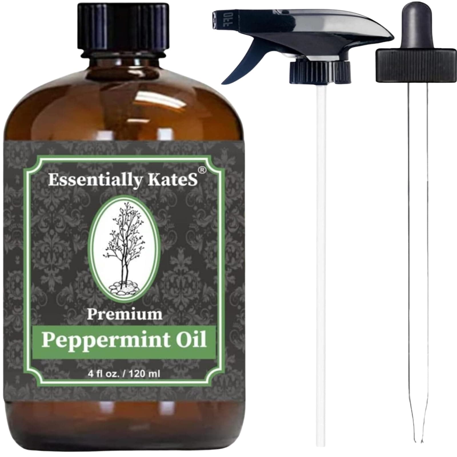 Peppermint Essential Oil 4 oz. with Detailed User's Guide E-book and Glass Dropper by Essentially KateS.
