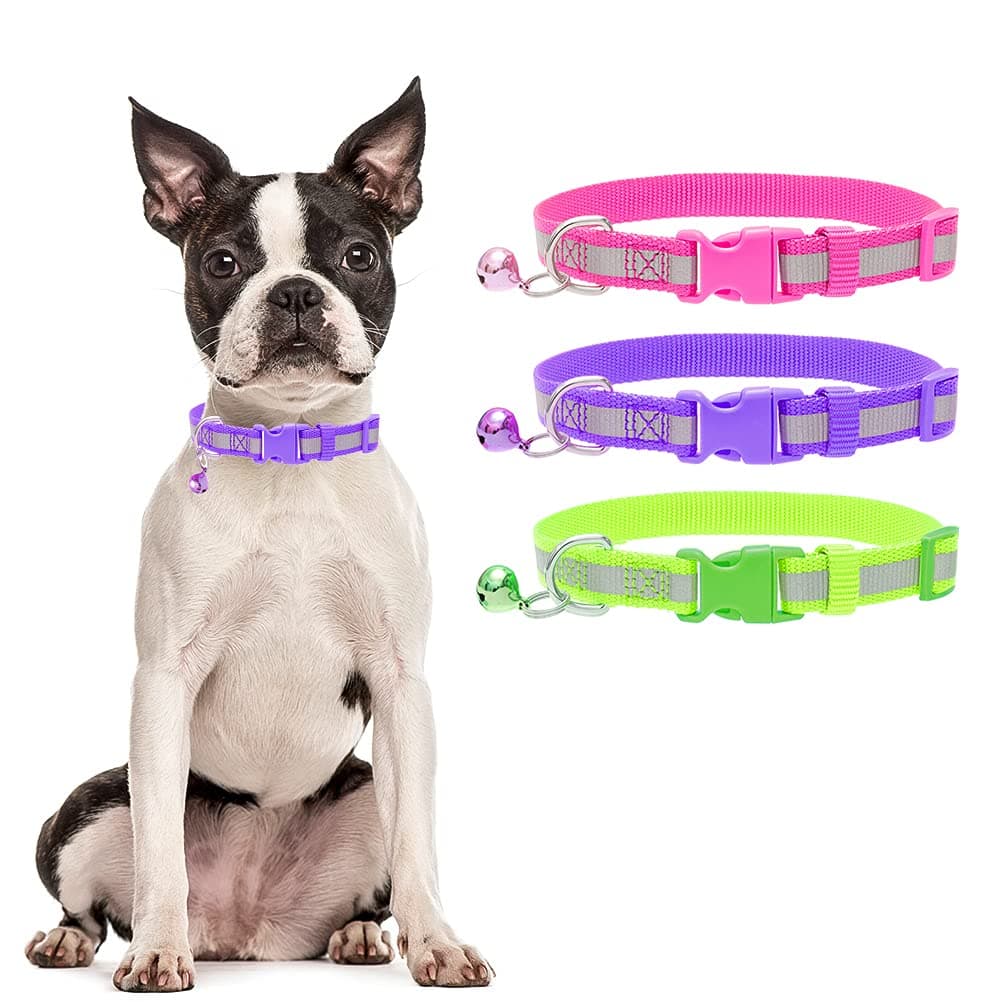 Reflective Small Dog Collar with Bell 3 Pack Adjustable Pet Collars Set for Small Dogs
