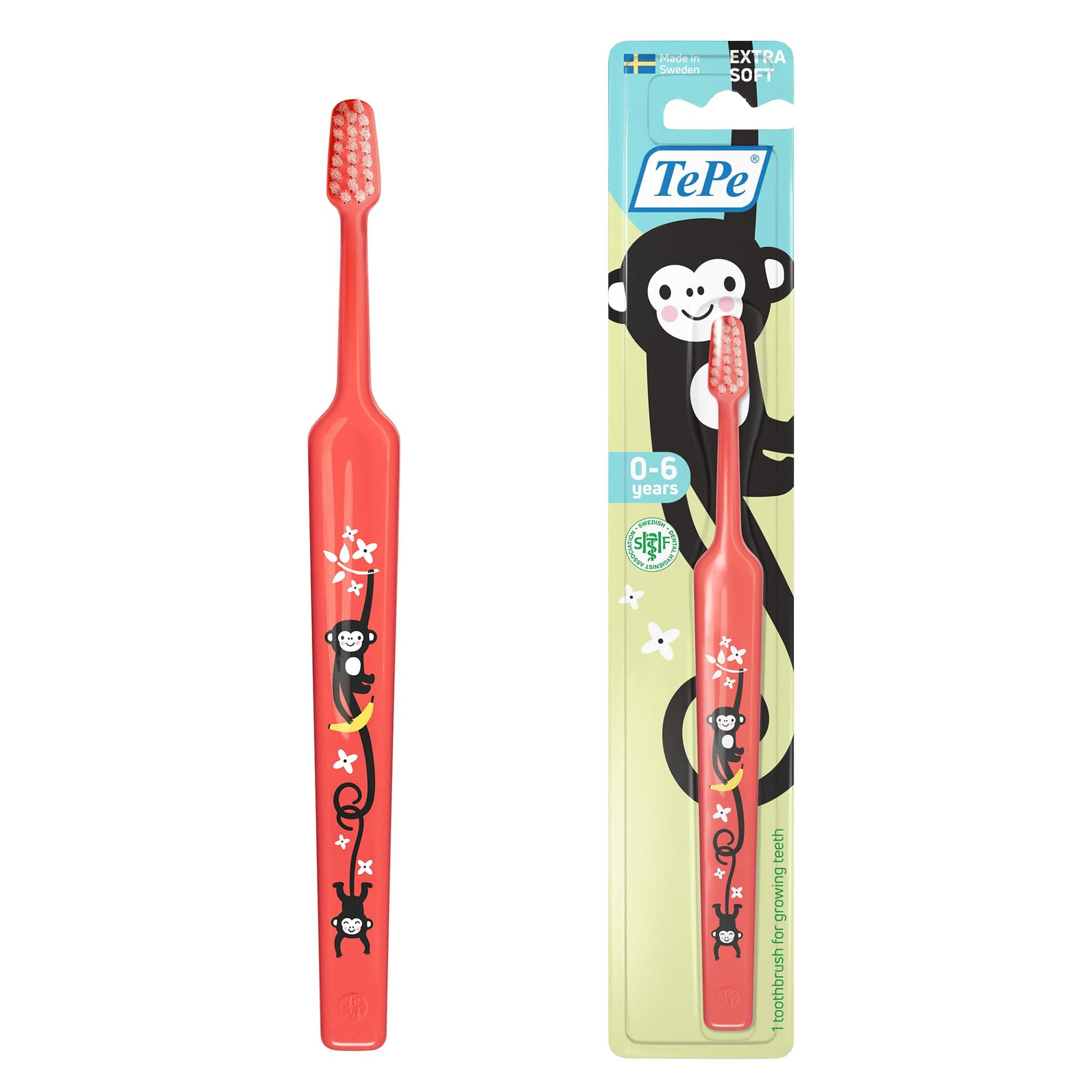 TePe Mini Toothbrush, Extra Soft, 1pc, Kids Toothbrush, Extra Soft bristles for Gentle Cleaning, from First Tooth Until 6 yrs