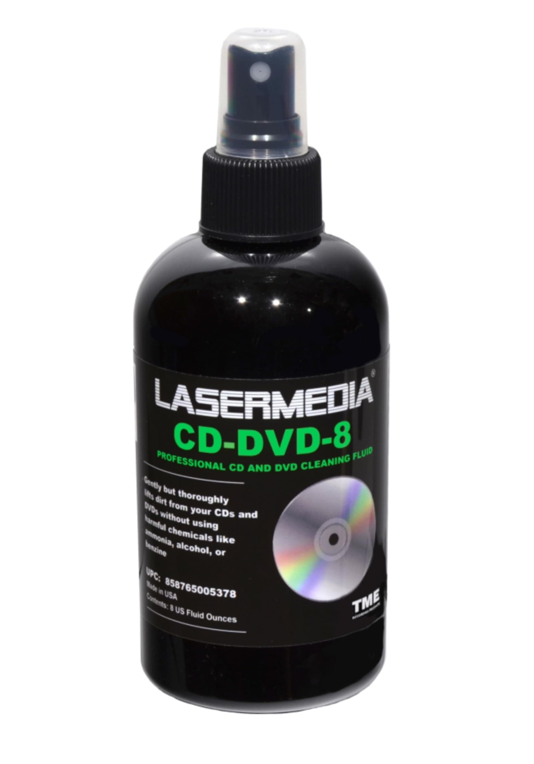 Lasermedia CD-DVD-8 Compact Disc/CDR and DVD-DVD-R Cleaner 8 Ounce Spray Bottle