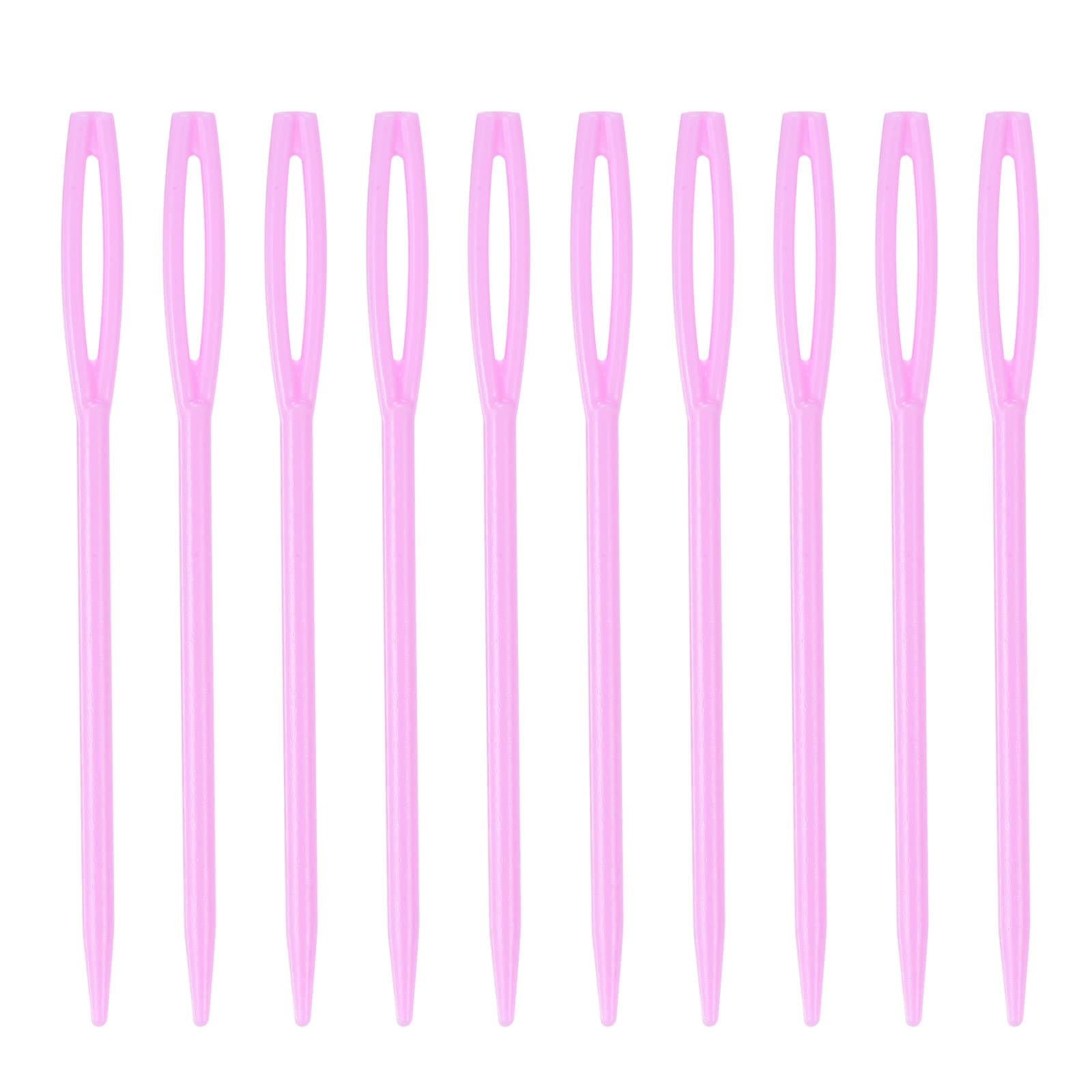 sourcing map90pcs Plastic Sewing Needles, 7cm Length Large Eye Blunt Needles Learning Needles for Sewing Handmade Crafts DIY Notions Stitching, Pink