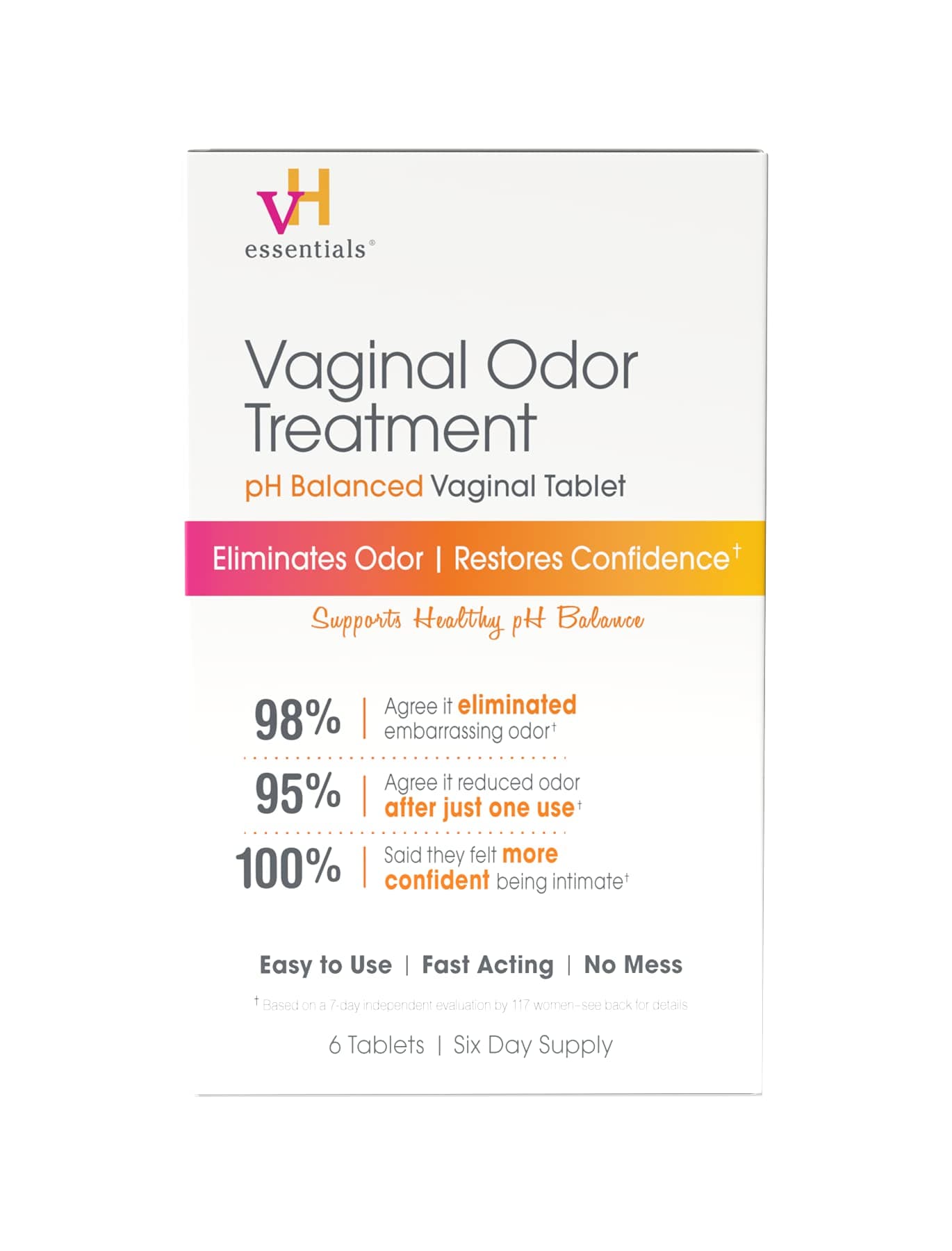 Vaginal Odor Treatment - pH Balanced Vaginal Suppositories - 6 Tablets With Applicator, White