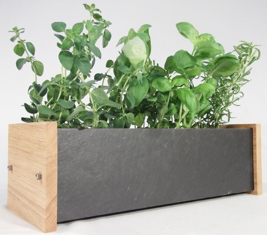 Oak Slate Design SOLID OAK and NATURAL SLATE Window Box Handmade Includes Strong Deep Removable Water Tray, 3 Slate Markers & Chalk (windowsill herb/flower kitchen garden planter)