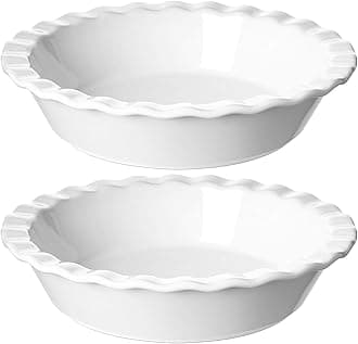 LE TAUCI Ceramic Pie Pans Plate for Baking, 9 inch Deep Dish Baking Dish, 52 ounce Bakeware for Apple Pecan Pie, Set of 2, White