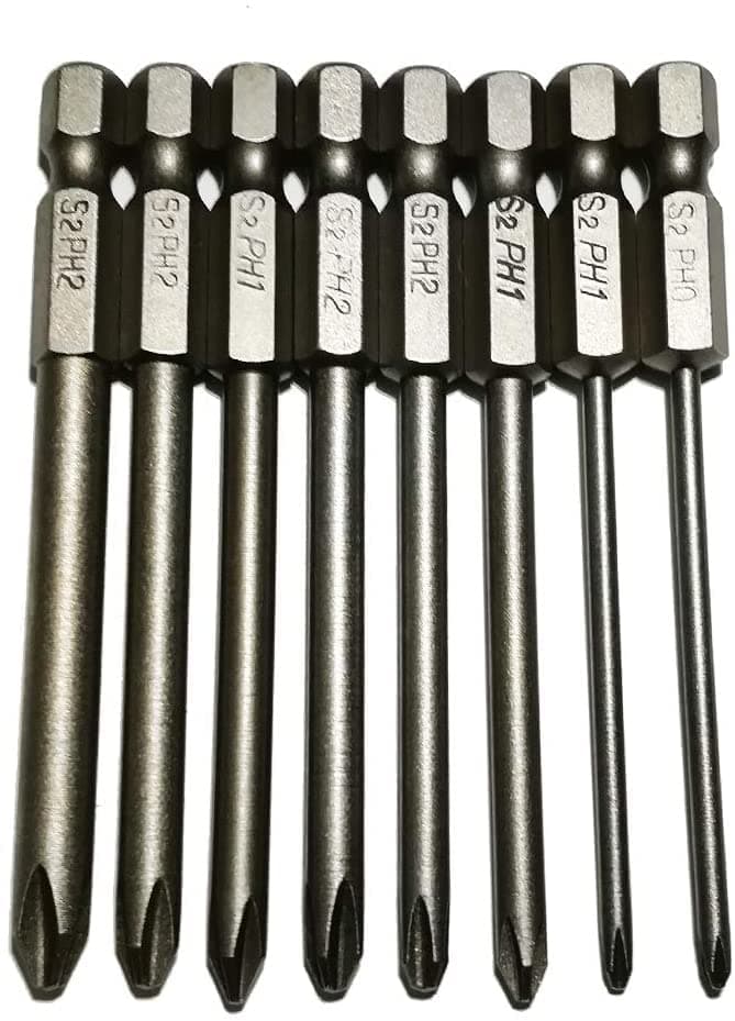 YDLQWCZ Phillips Screwdriver Bits Set 8pcs includ PH0 PH1 PH2 Screw Head 3Inch Length Cross Bit 1/4 Inch Shank Hex(8pcs Phillips Head 75mm)