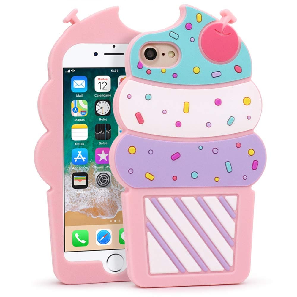 Cute iPhone SE 2022 Case, Ice Cream iPhone SE 2020 Cases, Cherry Cupcakes iPhone 6/ 6s/ 7/8 Case, Funny 3D Cartoon Soft Silicone Shockproof Cover for Girls Women Kids