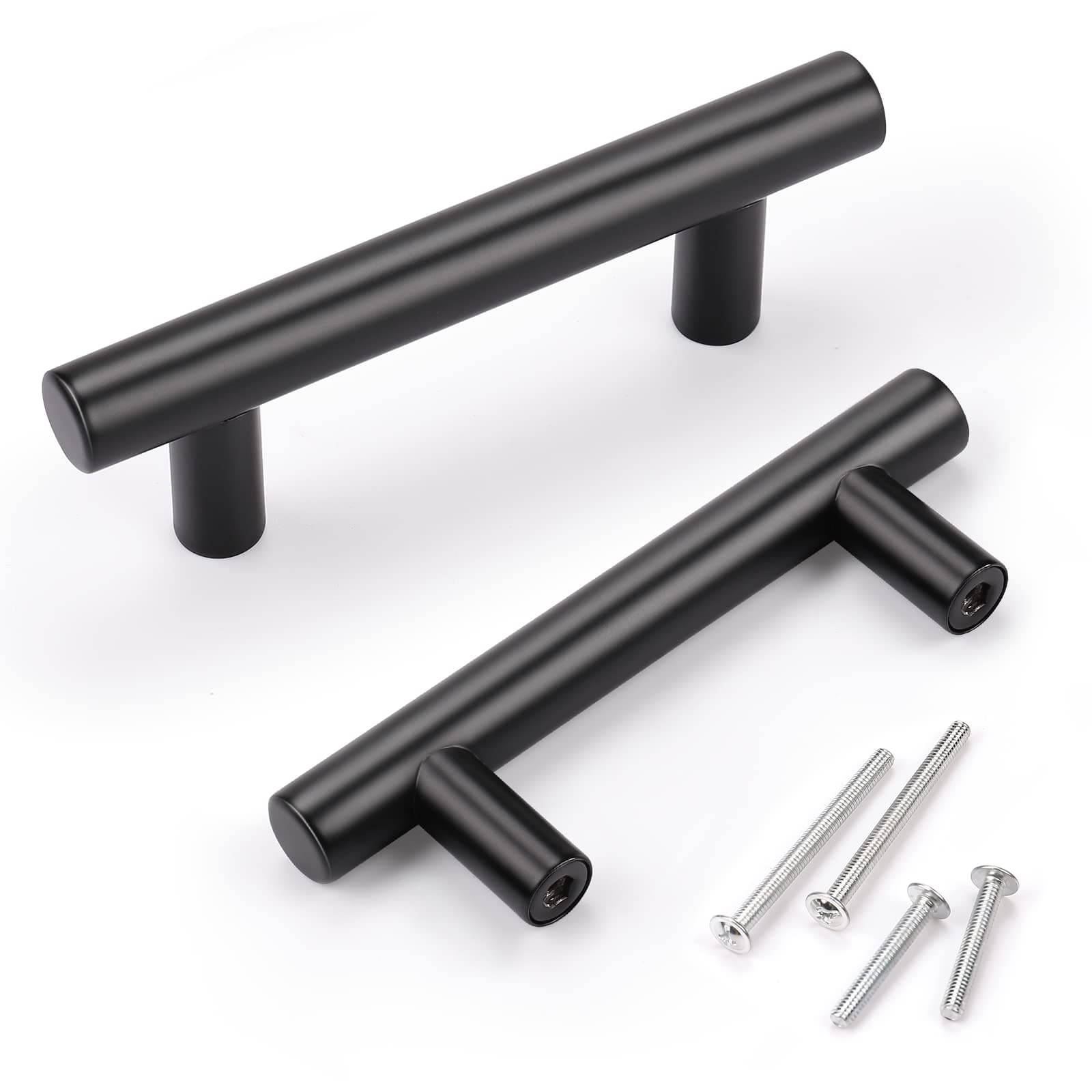 KNOBWELL 20 Pack 4" Matte Black Stainless Steel Kitchen Cabinet Handles Drawer Dresser Pulls, Kitchen and Bathroom Cabinets Cupboard, Center to Center 2-1/2", Length 4"