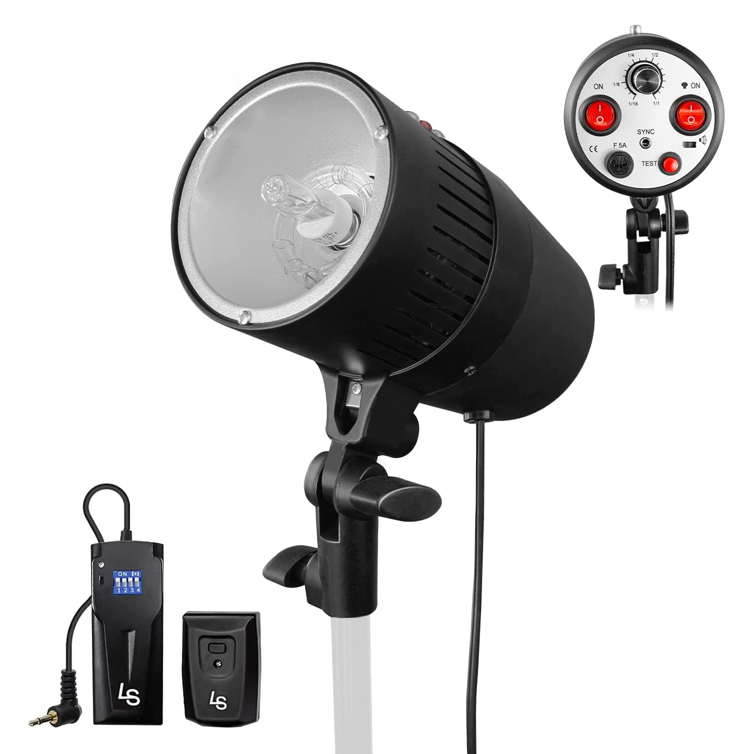 LS ProLighting Flash Strobe Light 160W, Sync Cord, Fuse, Test Button, Umbrella Input, Mount on Light Stand with, Radio Sync Transmitter & Receiver Professional Photography Use, Photo Studio, LGG626