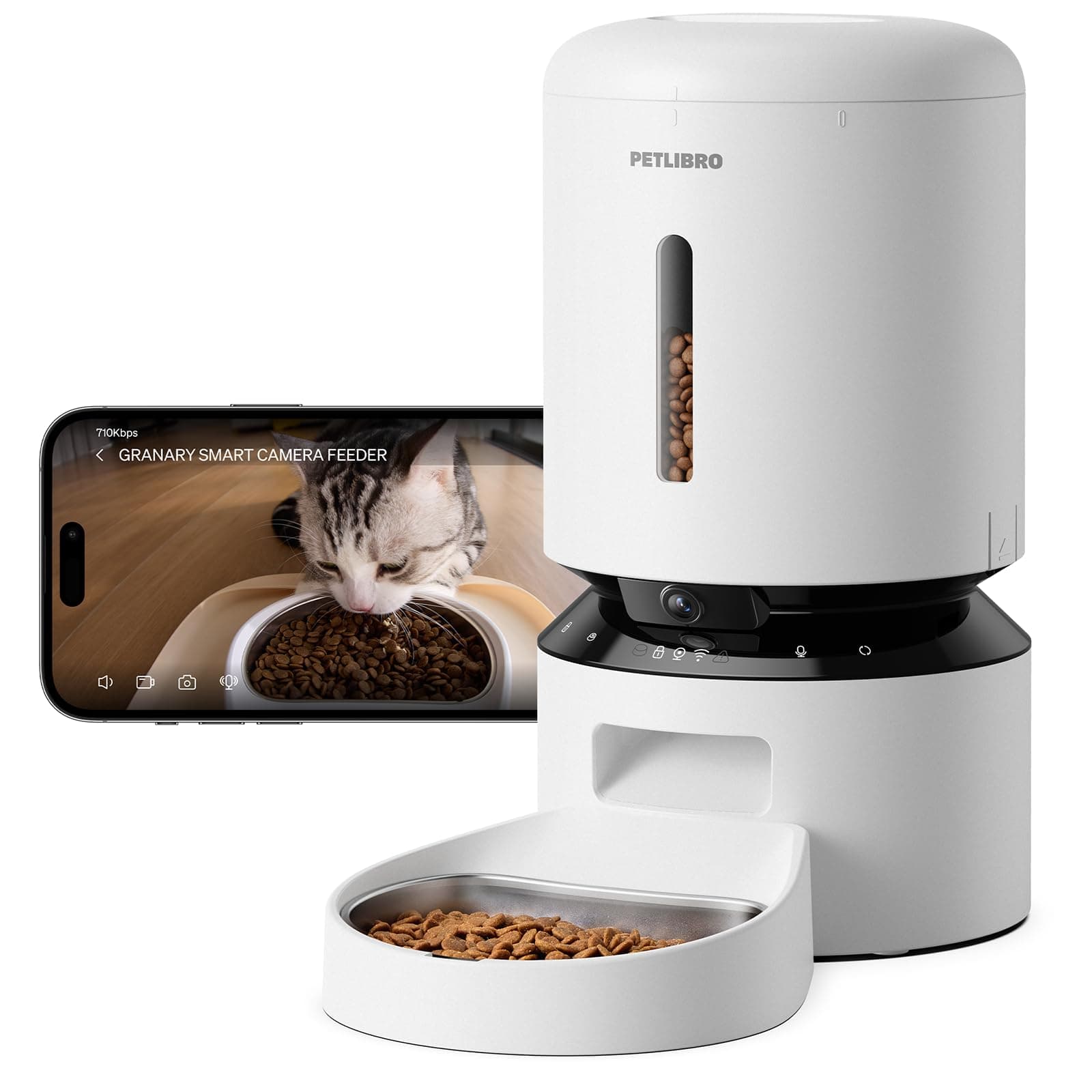 Automatic Cat Feeder with Camera, 1080P HD & Night Vision, 5GHz/2.4GHz WiFi & Cam Smart Pet Feeder with App Control, 2-Way Audio, Motion Alerts for Cats & Dogs, Stainless Steel Single Tray