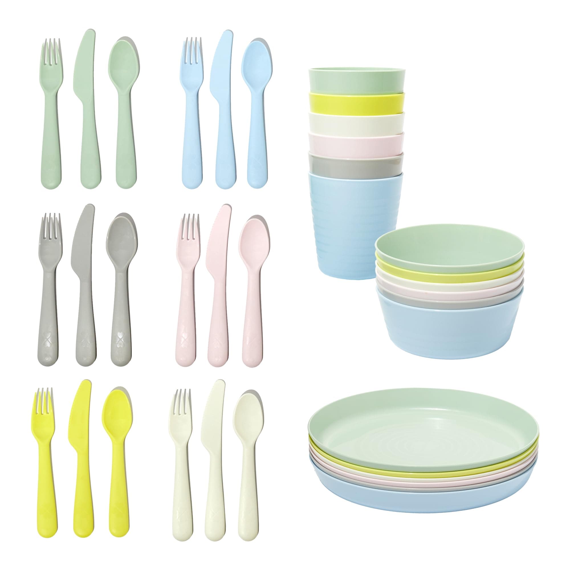 Kalas BPA Free Plastic Kids Tableware Set - Bowl, Plate, Cup and Cutlery - Pastel Colours