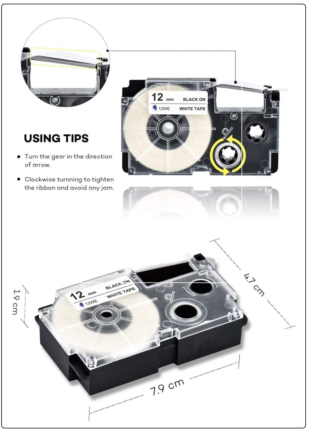 Royal Apex 3-Pack Replace Casio Label Tape | Black on White 12mm x 8Meter | XR-12WE, 100% Compatible Label Refills Tape for Casio Label Writer Printers
